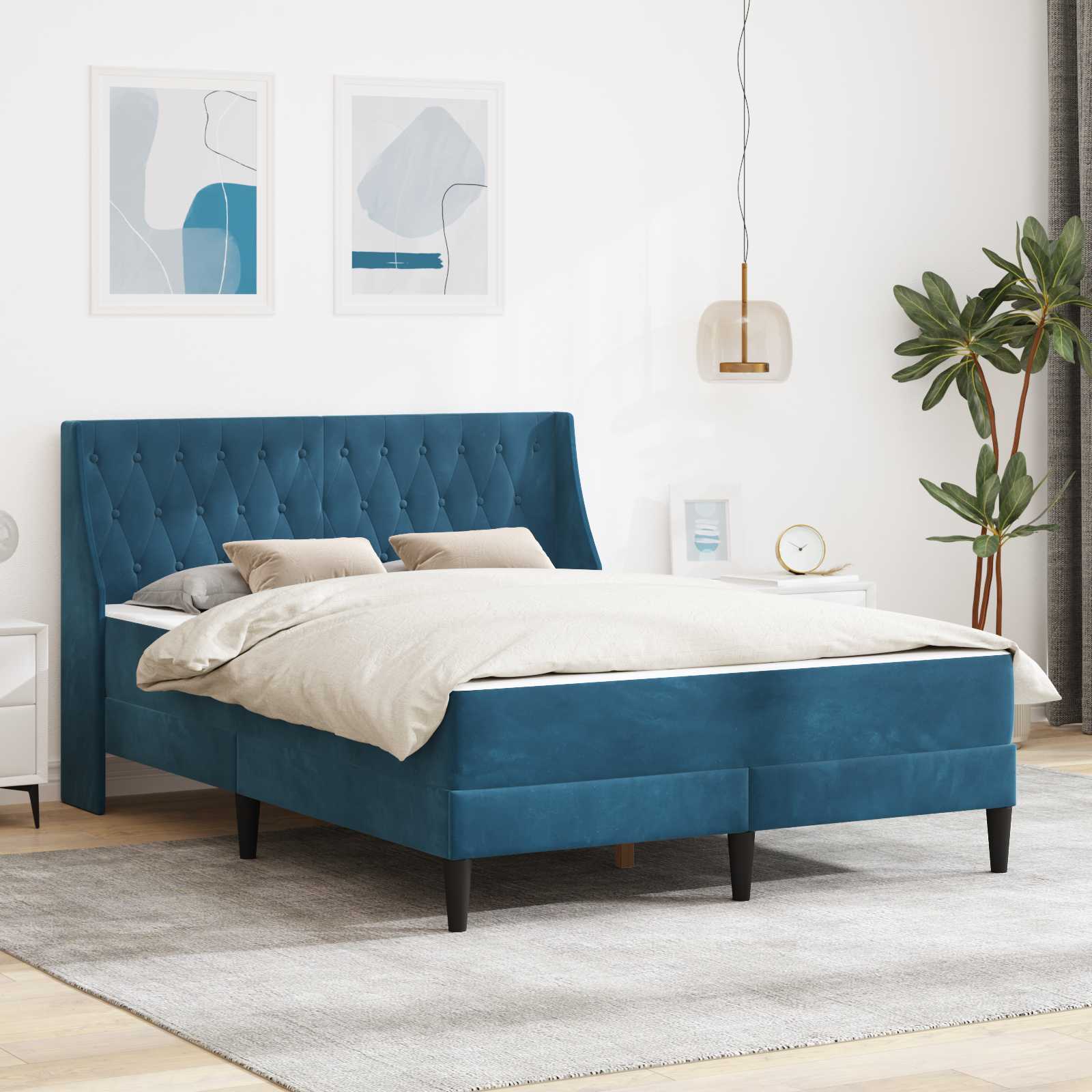 vidaXL Bedframe met matras Wandgemonteerd 2 pcs Lichtgrijs Fluweel