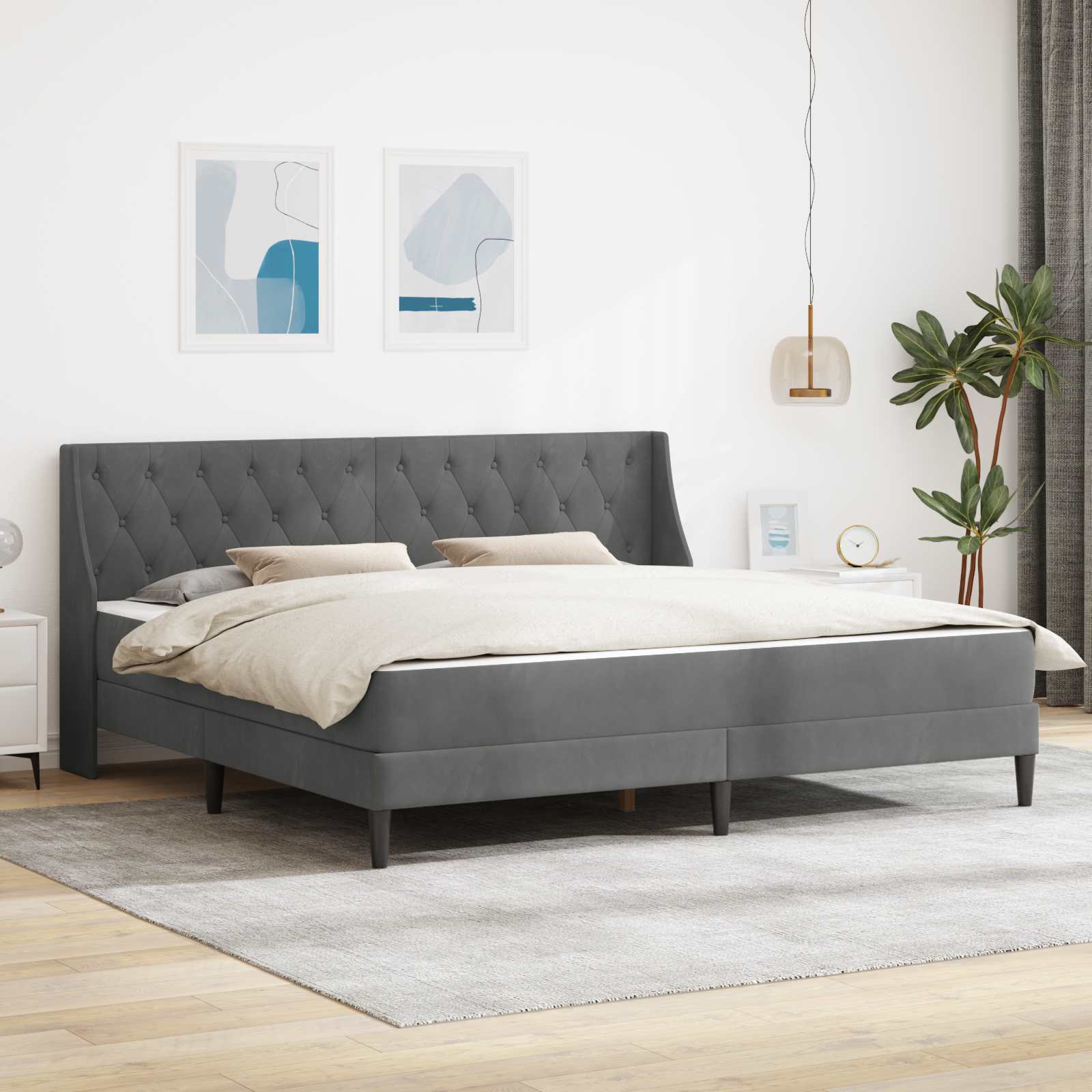 vidaXL Bedframe met matras Wandgemonteerd 2 pcs Lichtgrijs Fluweel