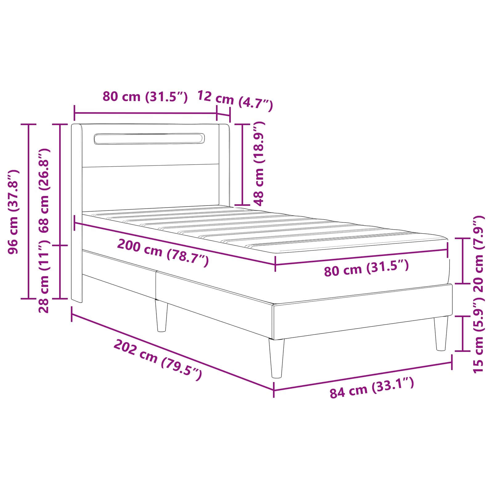 vidaXL Bedframe met matras Grijs 80 x 200 cm Kunstleer