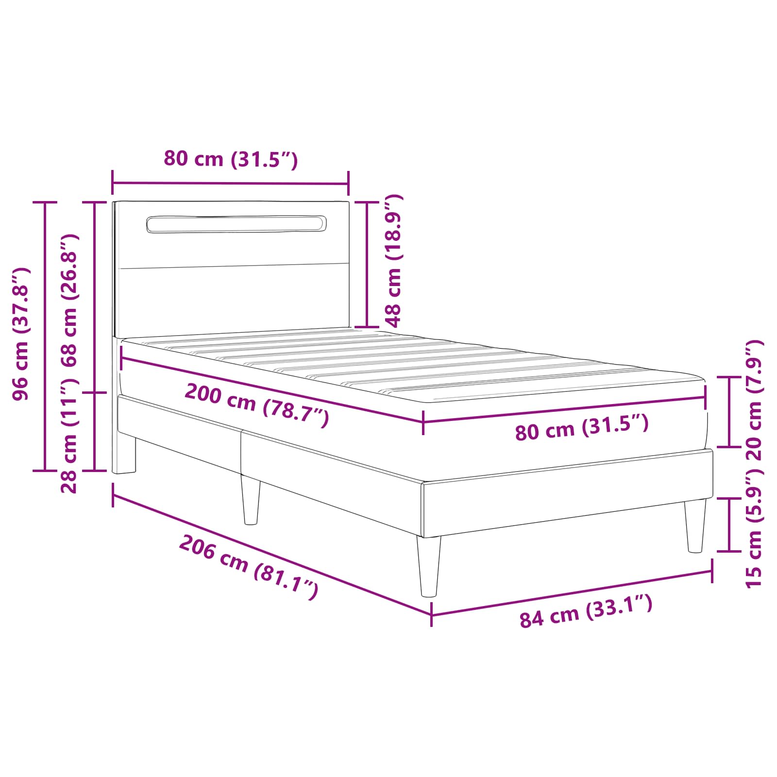 vidaXL Bedframe met LED-stripverlichting 2 pcs Kunstleer