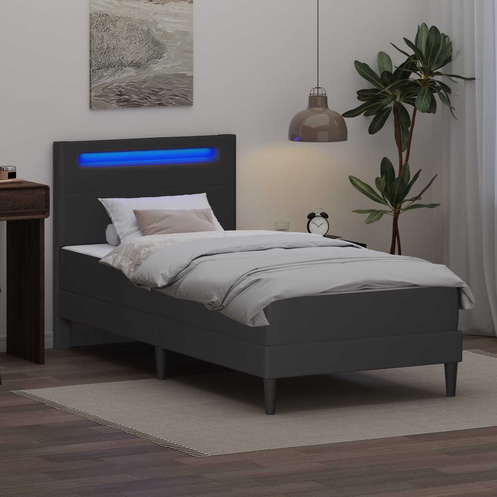 vidaXL Bedframe met LED-stripverlichting 2 pcs Kunstleer