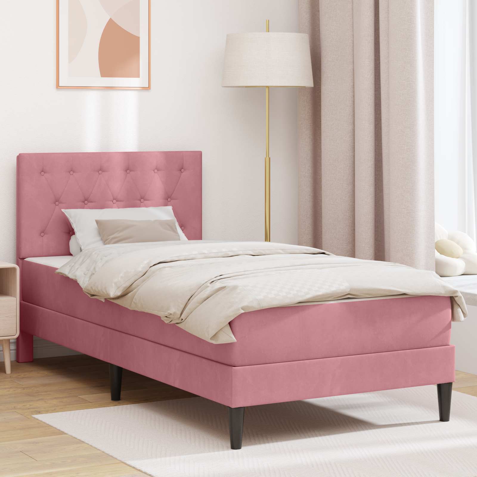 vidaXL Bedframe met matras met hoofdeinde Roze 80 x 200 cm Fluweel