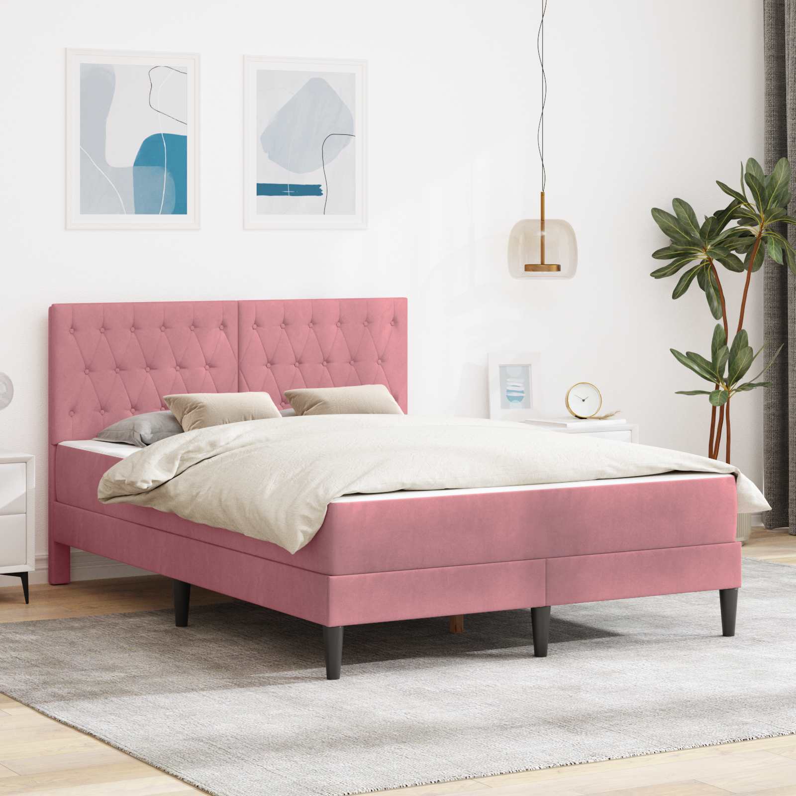 vidaXL Bedframe met matras met hoofdeinde Roze 80 x 200 cm Fluweel