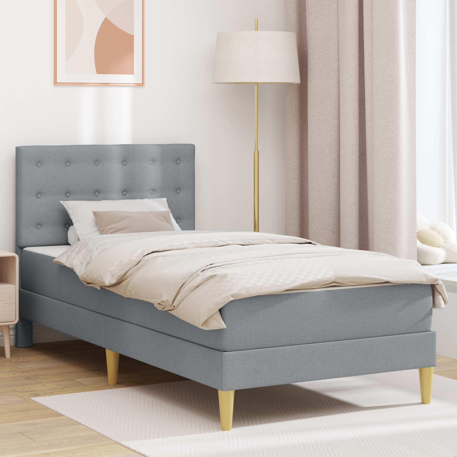 vidaXL Bedframe met matras met hoofdeinde Lichtgrijs 120 x 190 cm Stof