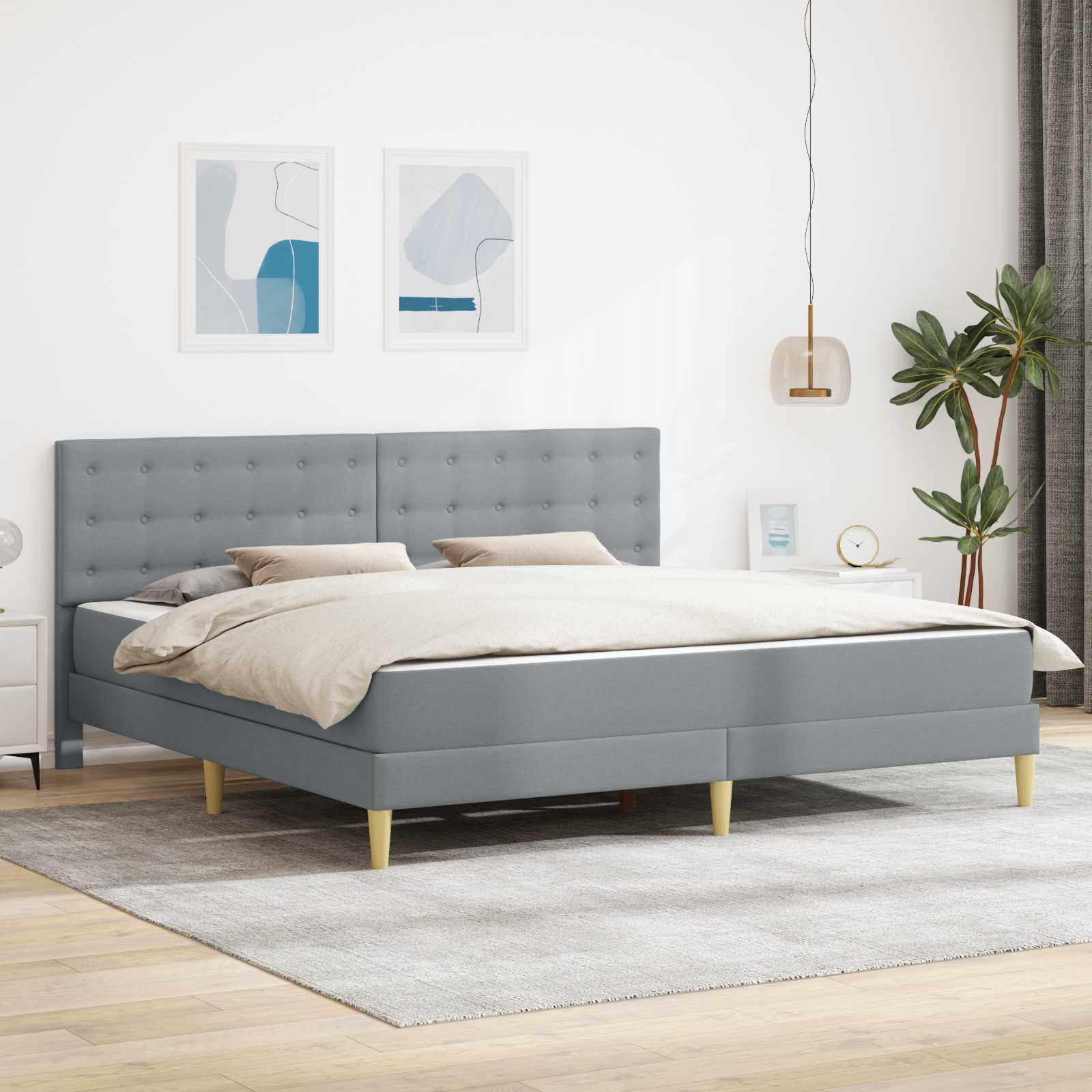 vidaXL Bedframe met matras met hoofdeinde Lichtgrijs 120 x 190 cm Stof