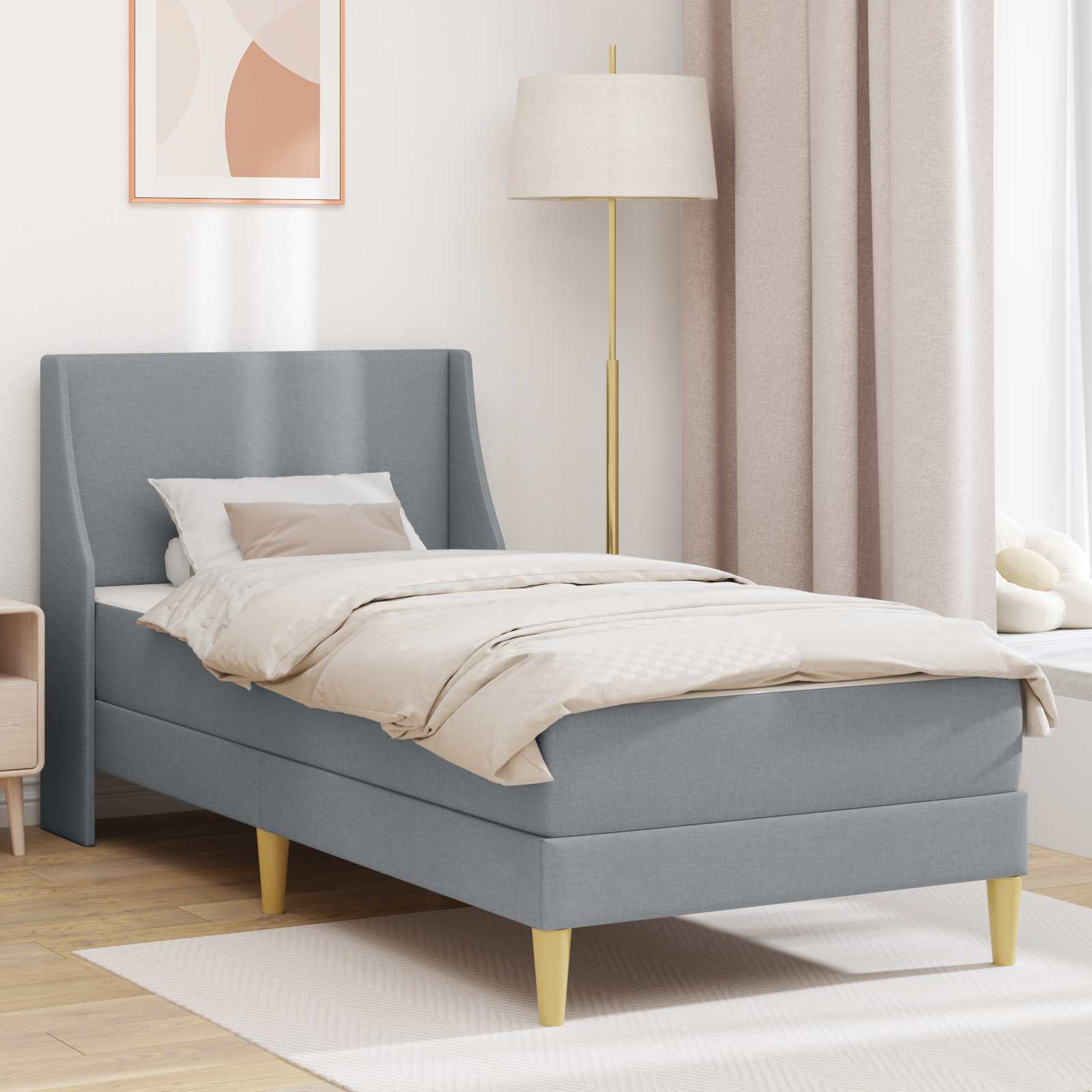 vidaXL Bedframe met matras met hoofdeinde Lichtgrijs 90 x 190 cm Stof
