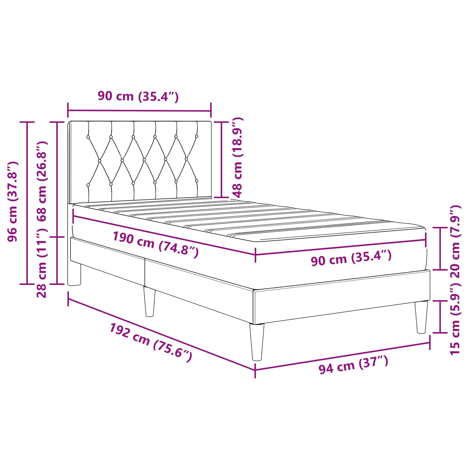 vidaXL Bedframe met matras Lichtgrijs 90 x 190 cm Fluweel