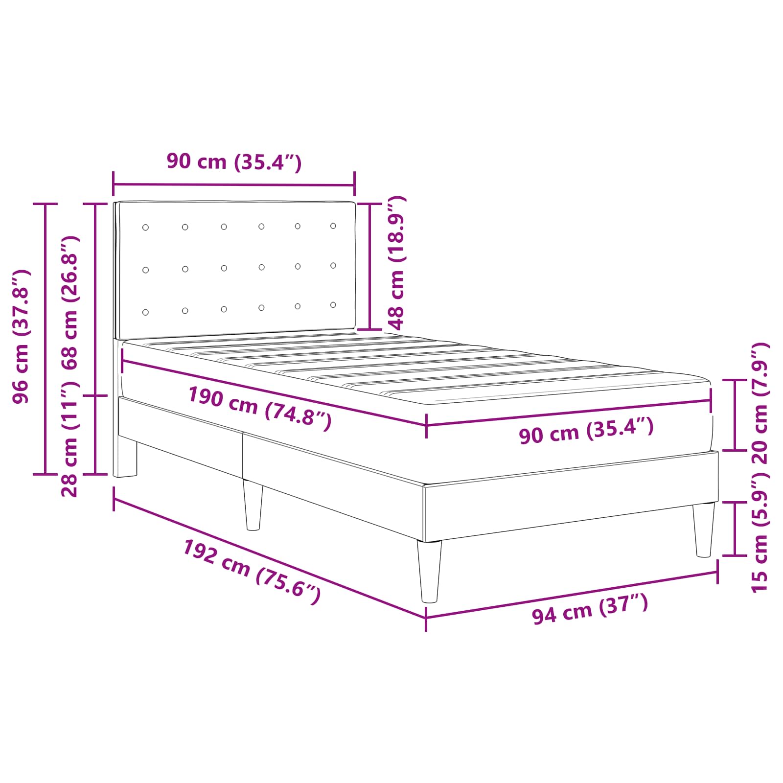 vidaXL Bedframe met matras met hoofdeinde Lichtgrijs 90 x 190 cm Stof