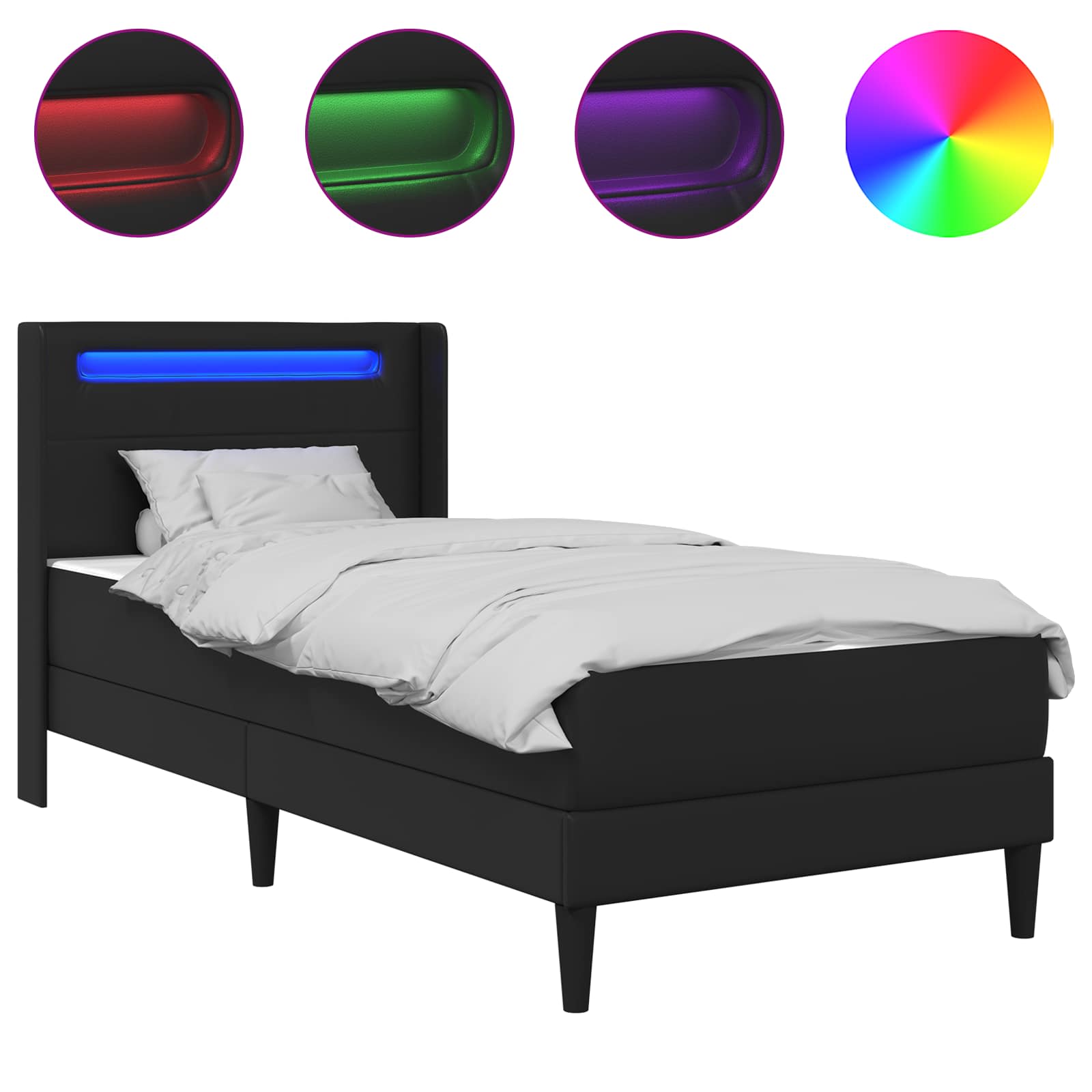 vidaXL Bedframe met LED-stripverlichting Zwart 90 x 190 cm Kunstleer