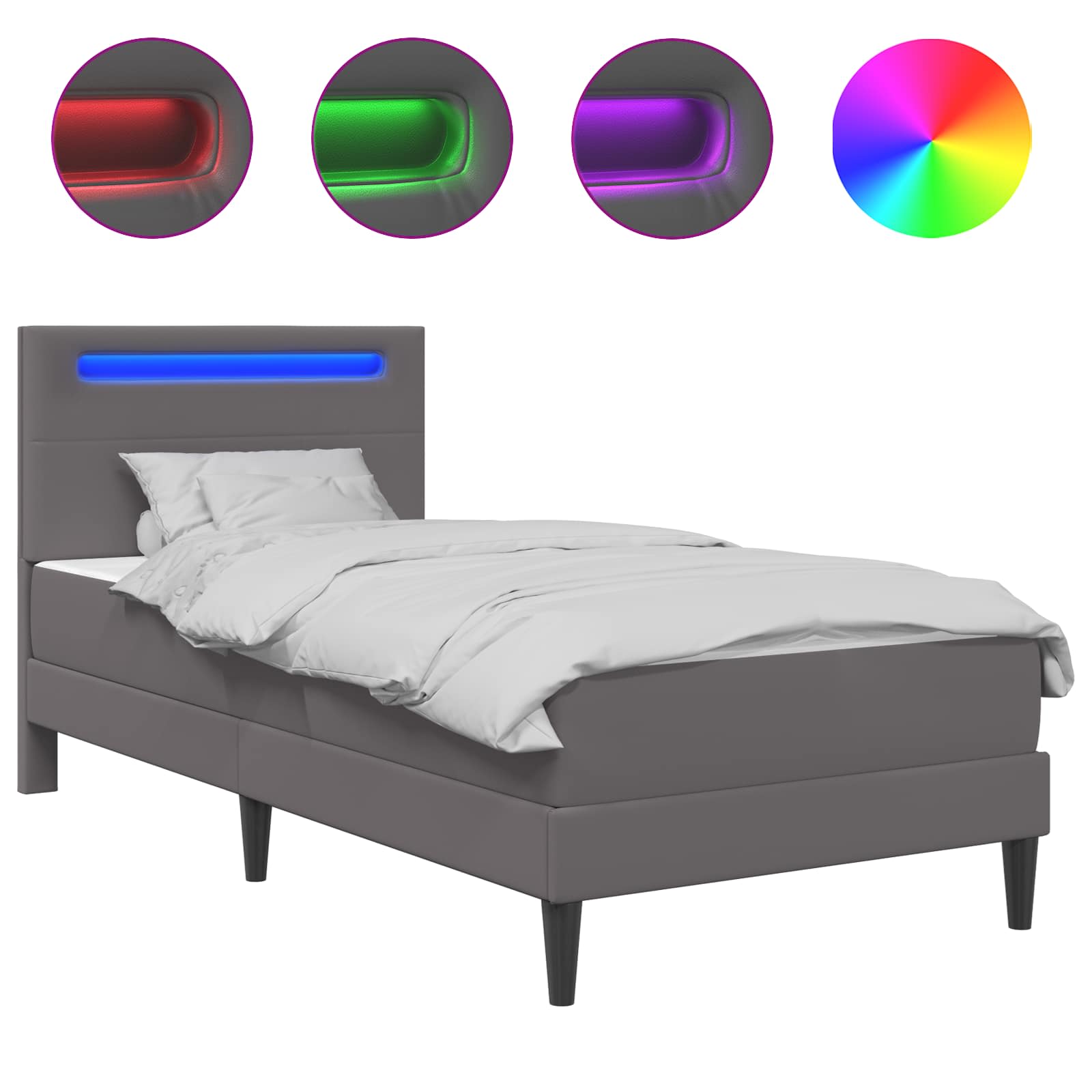 vidaXL Bedframe met LED-stripverlichting Grijs 90 x 190 cm Kunstleer