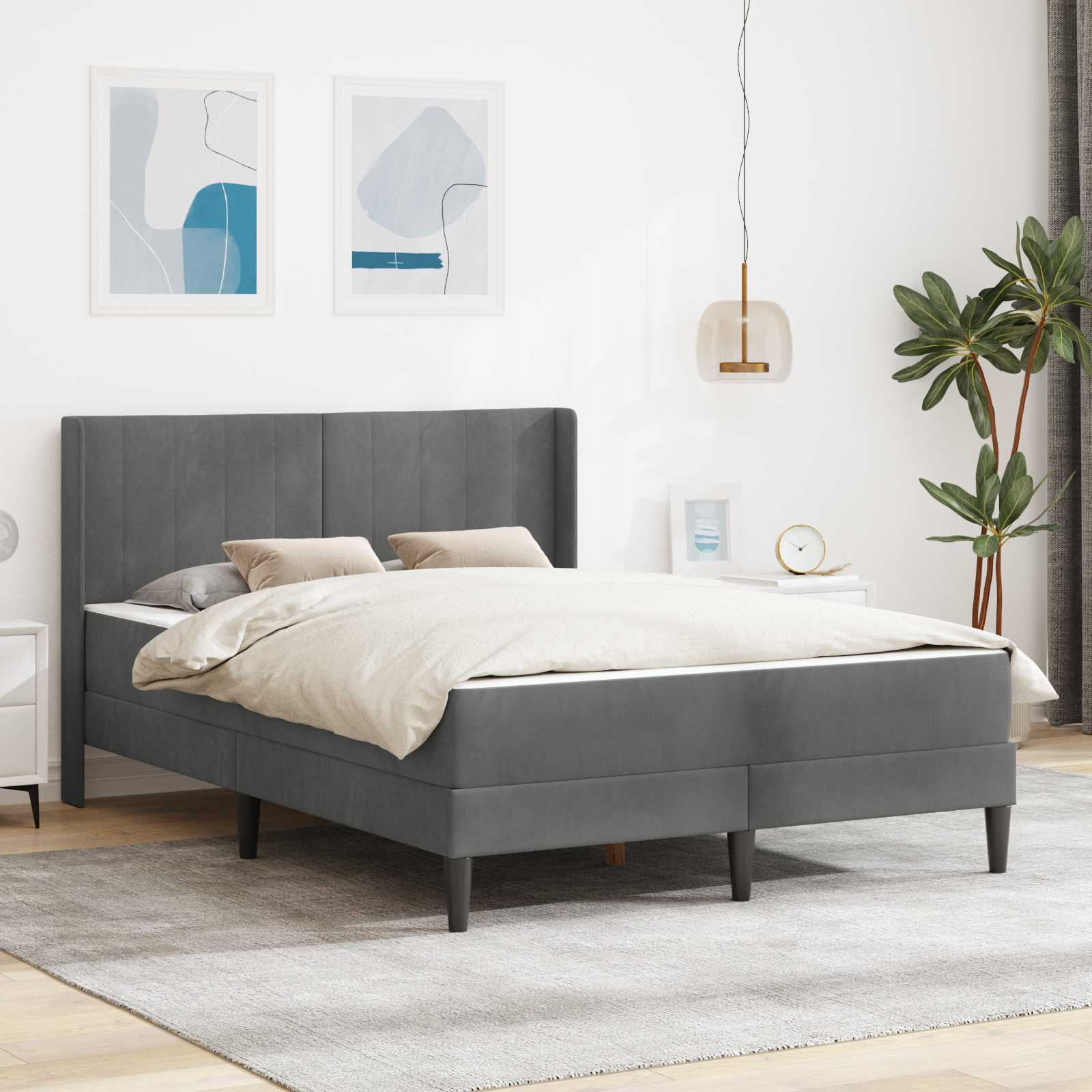 vidaXL Bedframe met matras met matras Donkergrijs 137 x 190 cm Fluweel