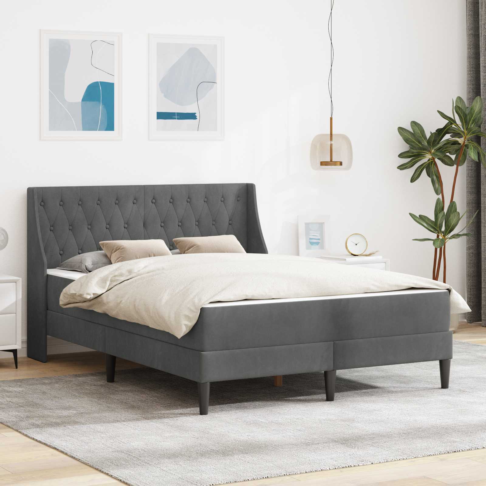 vidaXL Bedframe met matras met matras 2 pcs Donkergrijs Fluweel