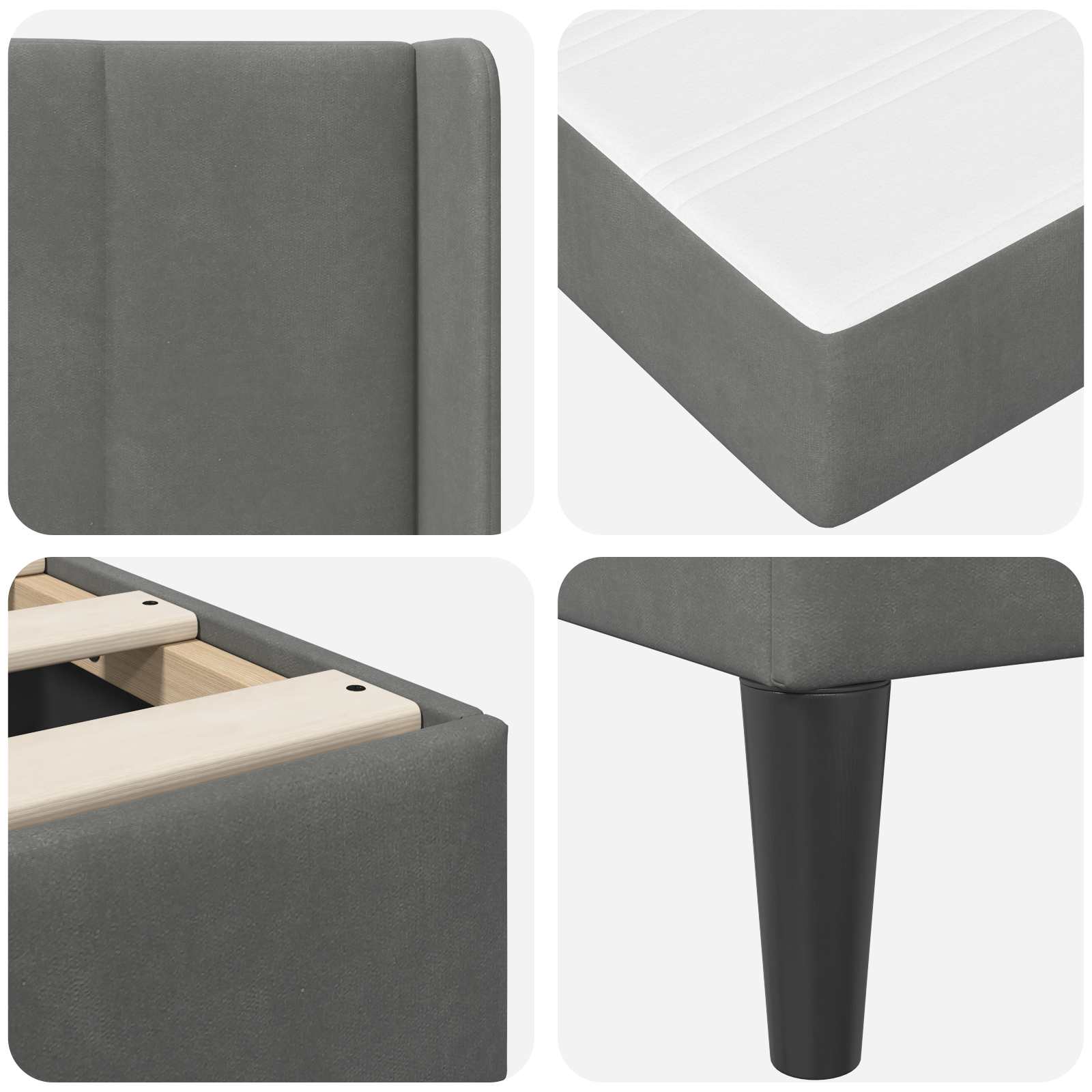 vidaXL Bedframe met matras 2 pcs Donkergrijs 90 x 200 cm Fluweel