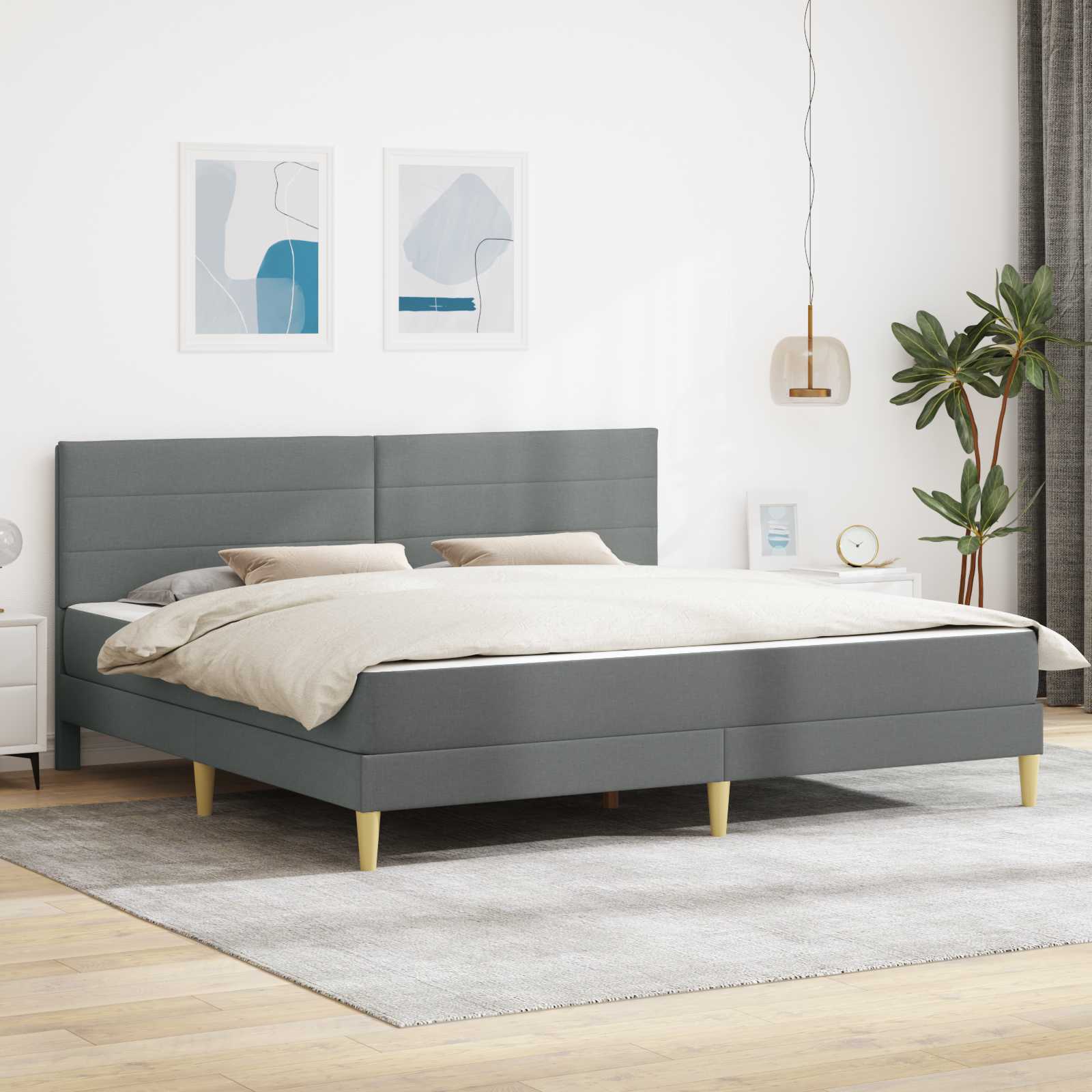 vidaXL Bedframe met matras 2 pcs Donkergrijs 90 x 190 cm Stof