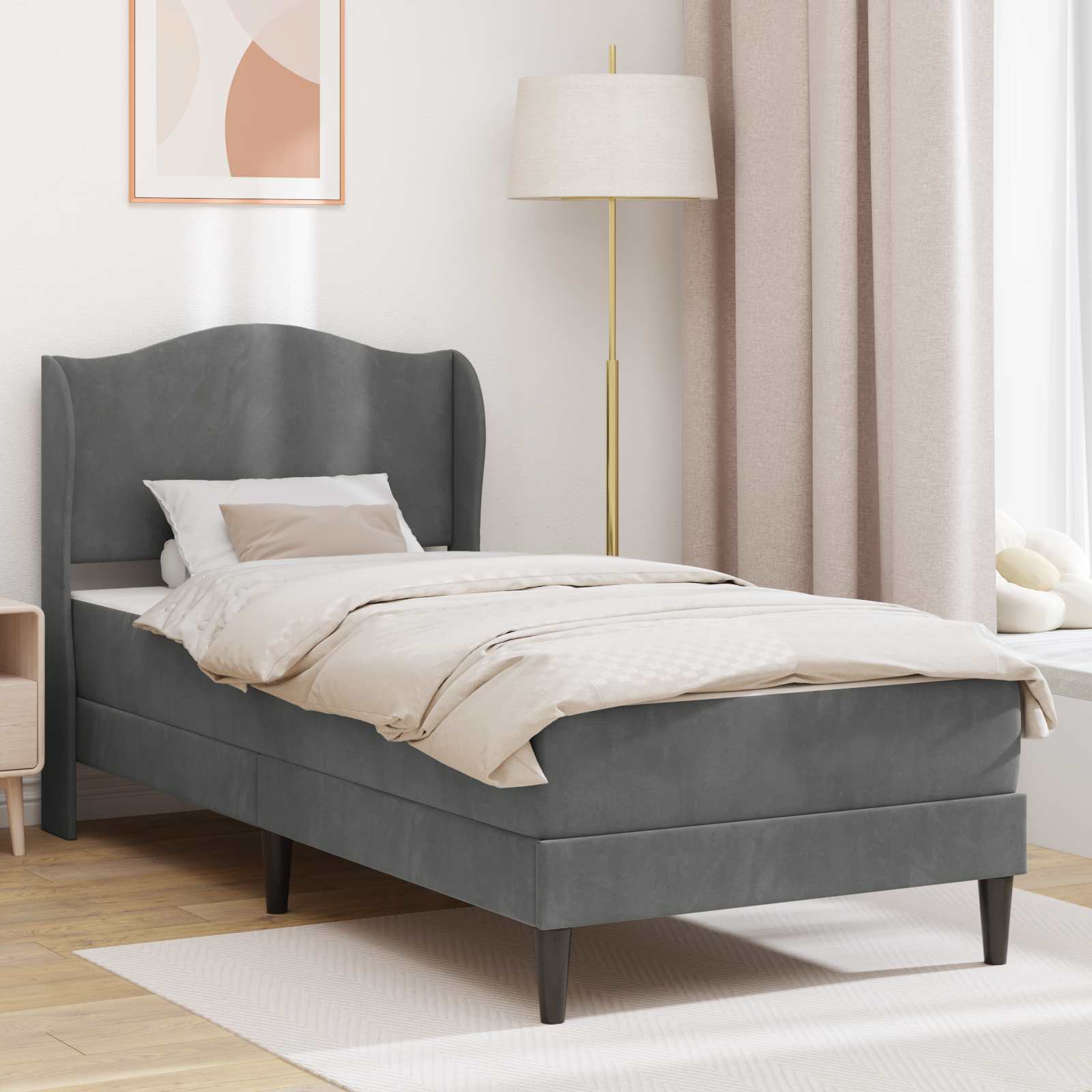 vidaXL Bedframe met hoofdeinde Donkergrijs 90 x 190 cm Fluweel