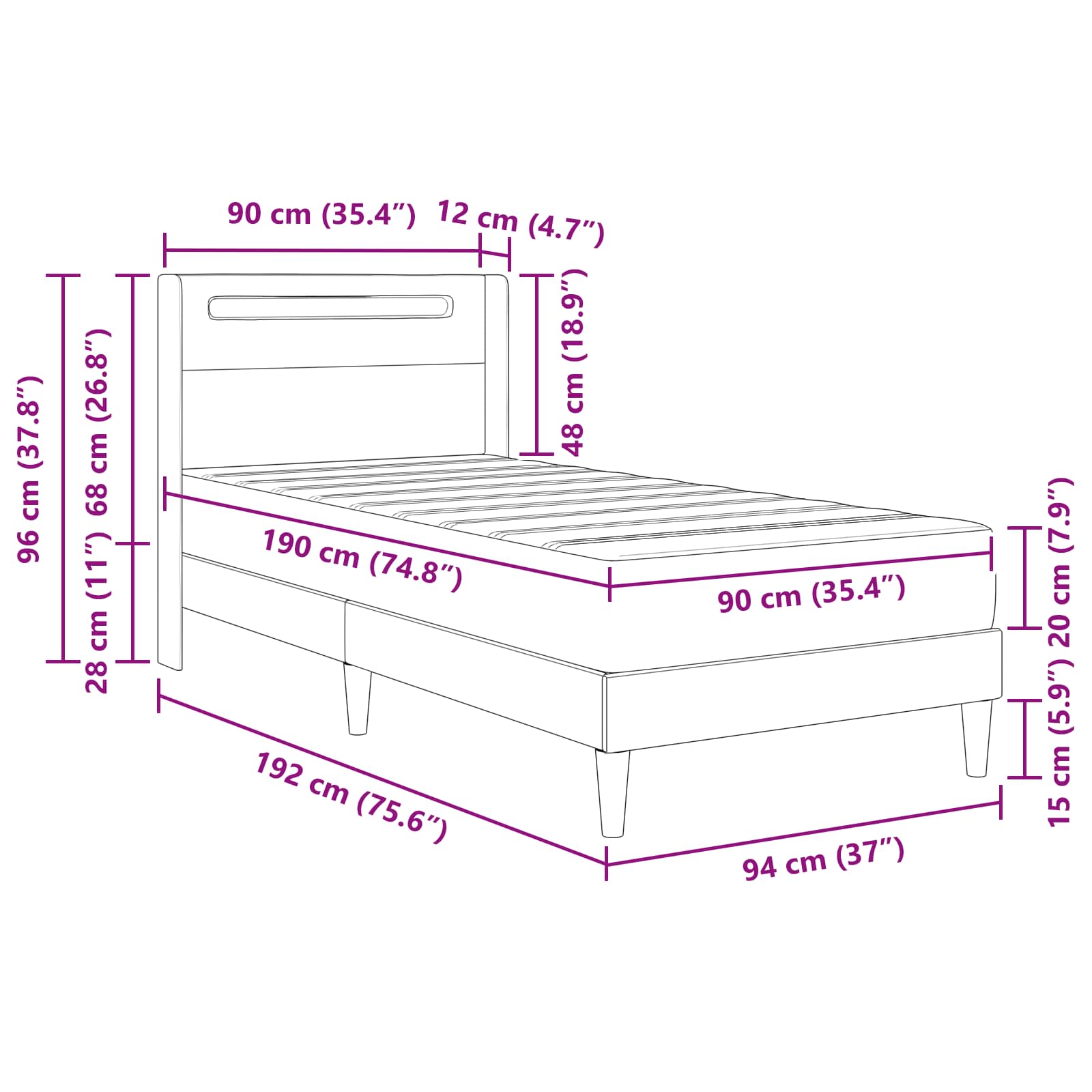 vidaXL Bedframe met matras met hoofdeinde Zwart 90 x 190 cm Nep Leer