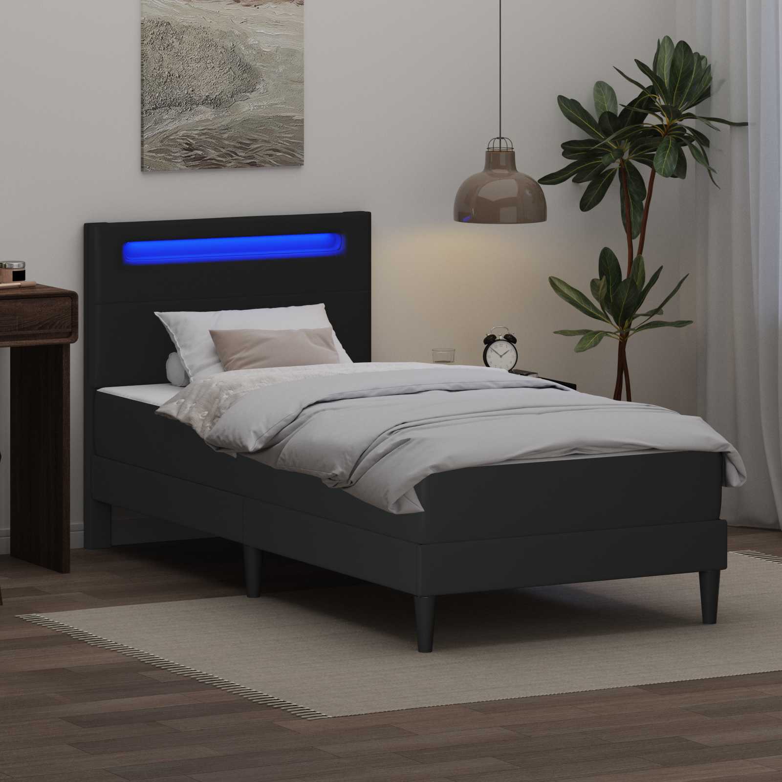 vidaXL Bedframe met LED-stripverlichting Zwart 90 x 190 cm Kunstleer