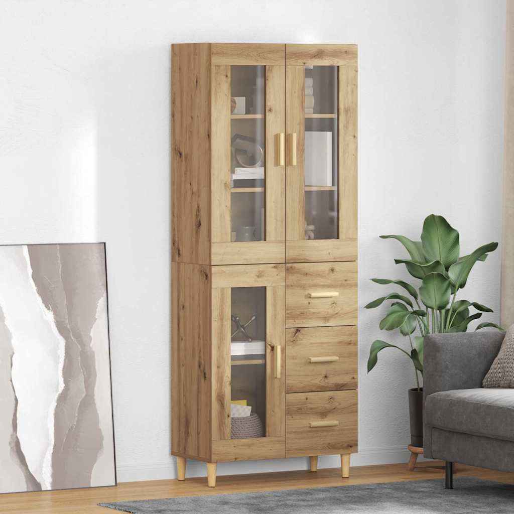 vidaXL Highboard Wandgemonteerd 2 pcs Zwart Eiken Bewerkt hout