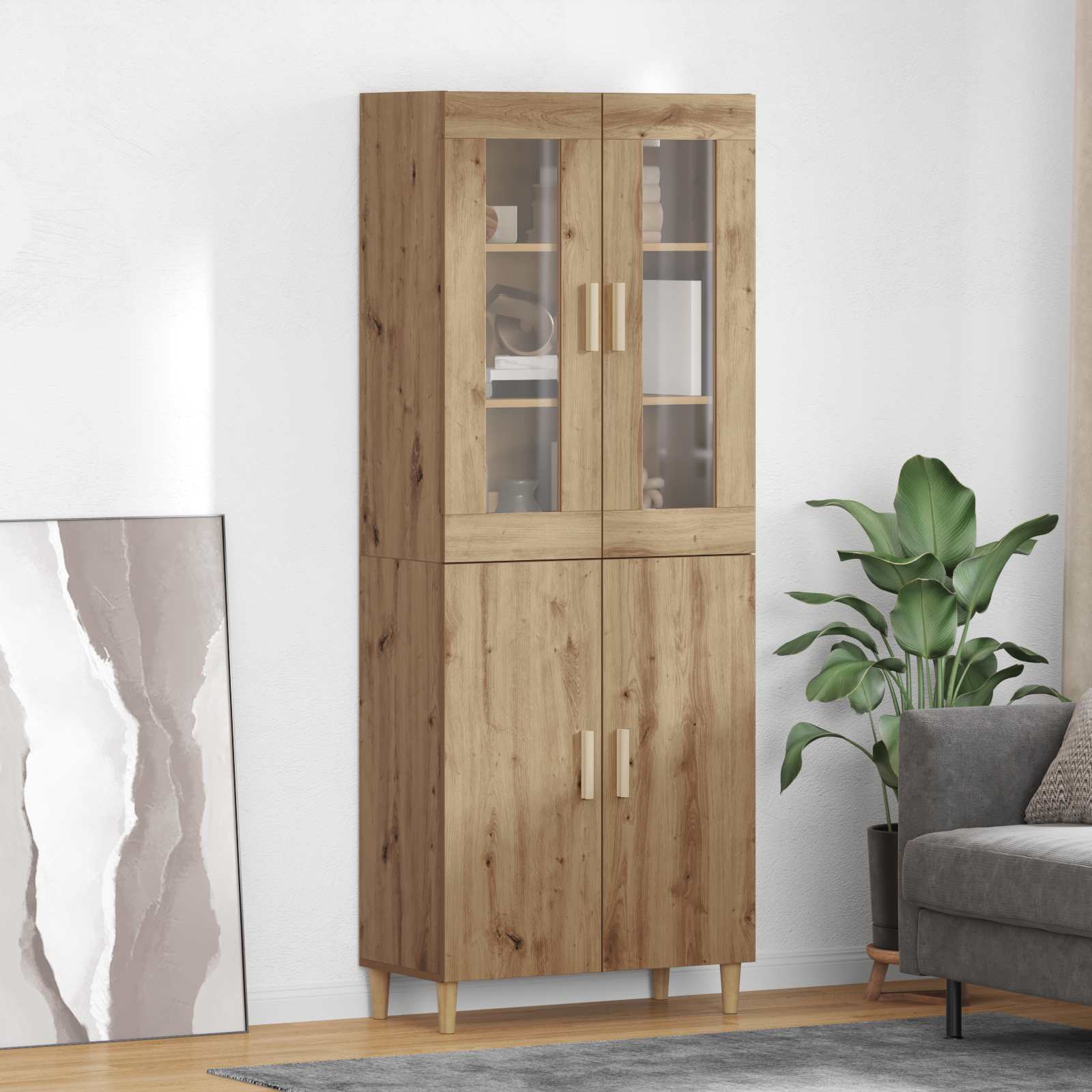 vidaXL Highboard Wandgemonteerd 2 pcs Zwart Eiken Bewerkt hout