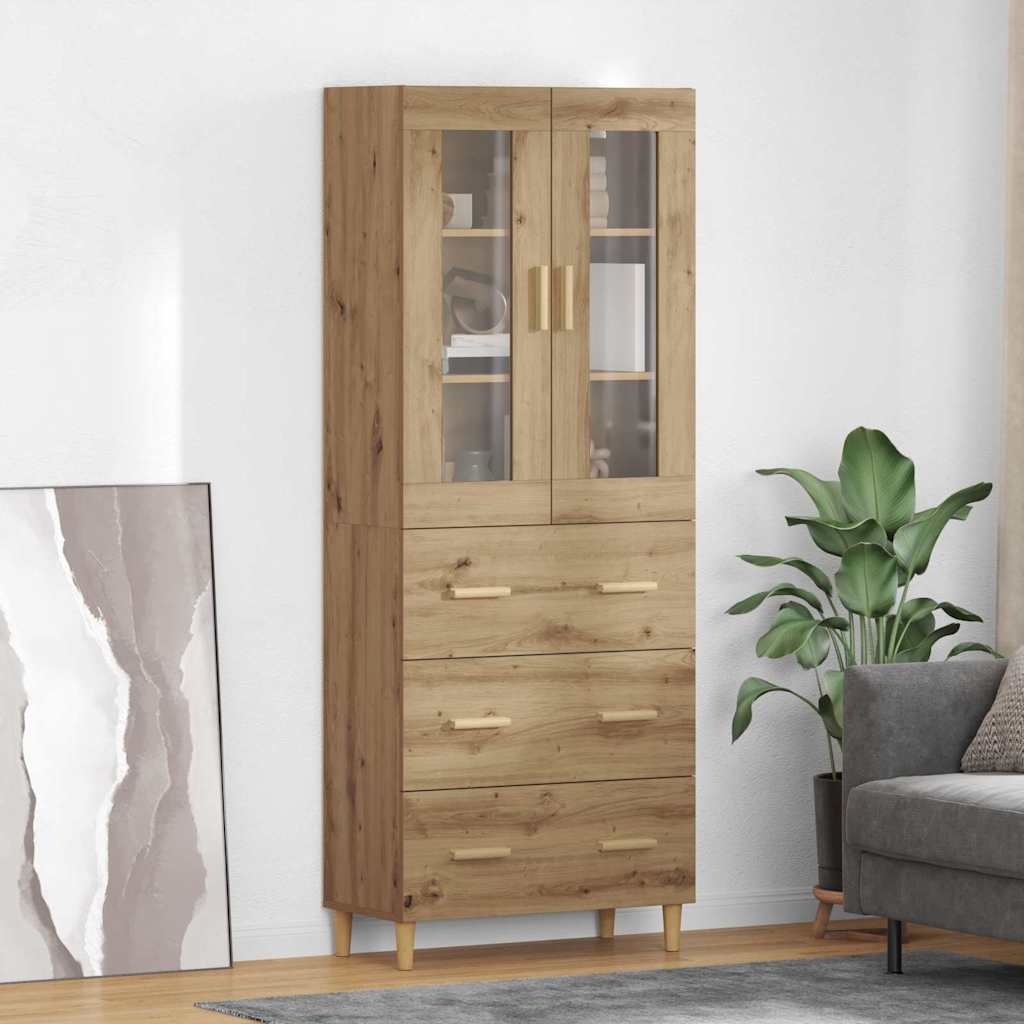 vidaXL Highboard Wandgemonteerd 2 pcs Zwart Eiken Bewerkt hout