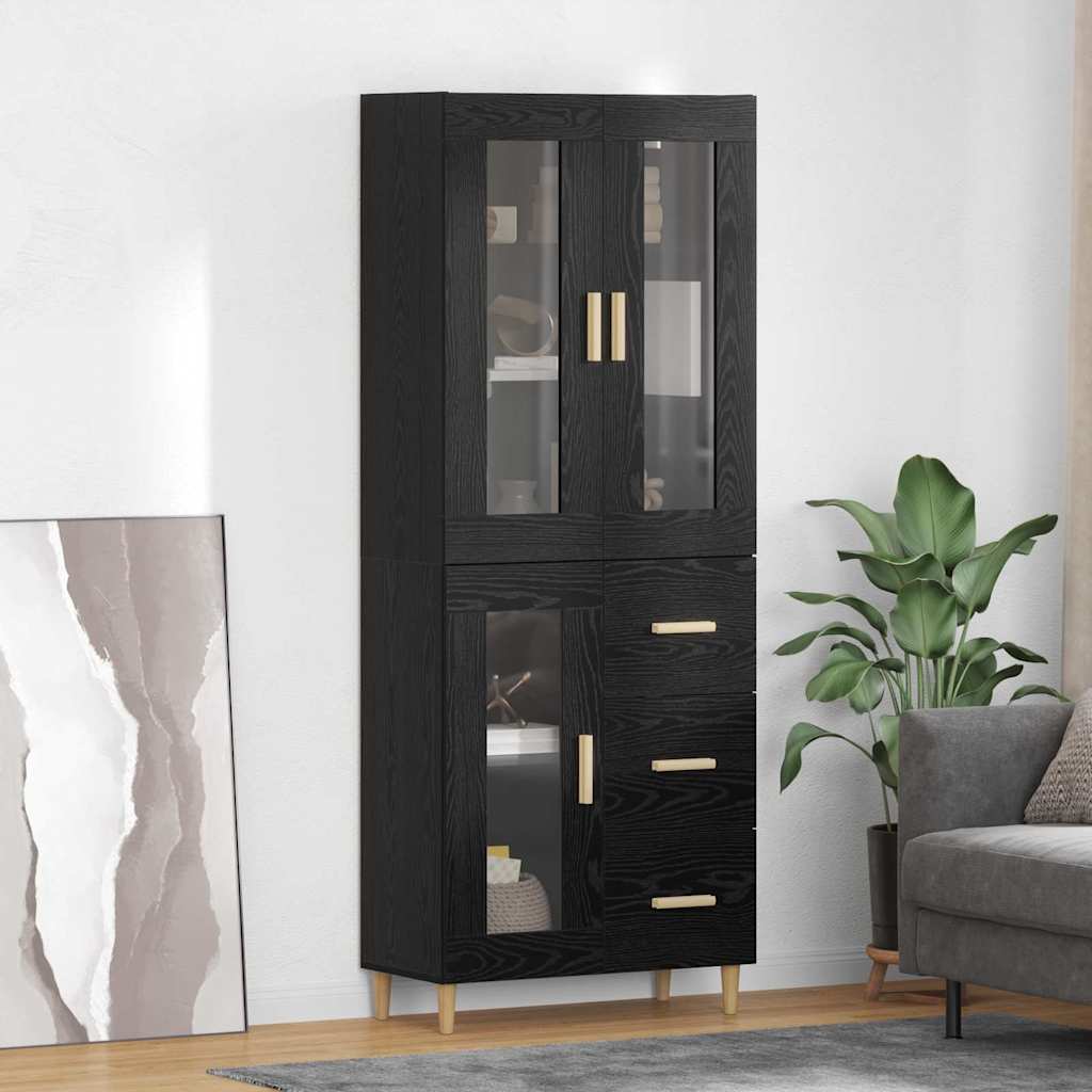 vidaXL Highboard Wandgemonteerd 2 pcs Zwart Eiken Bewerkt hout