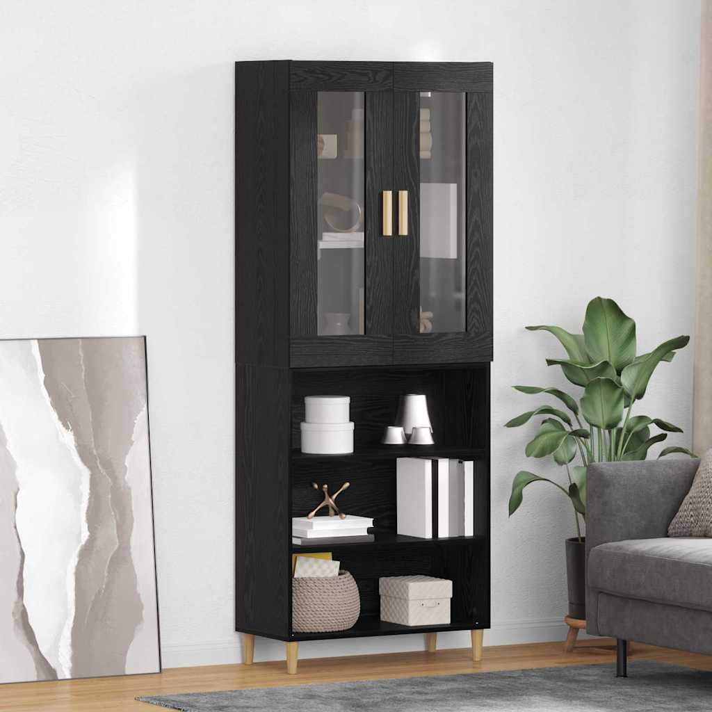 vidaXL Highboard Wandgemonteerd 2 pcs Zwart Eiken Bewerkt hout