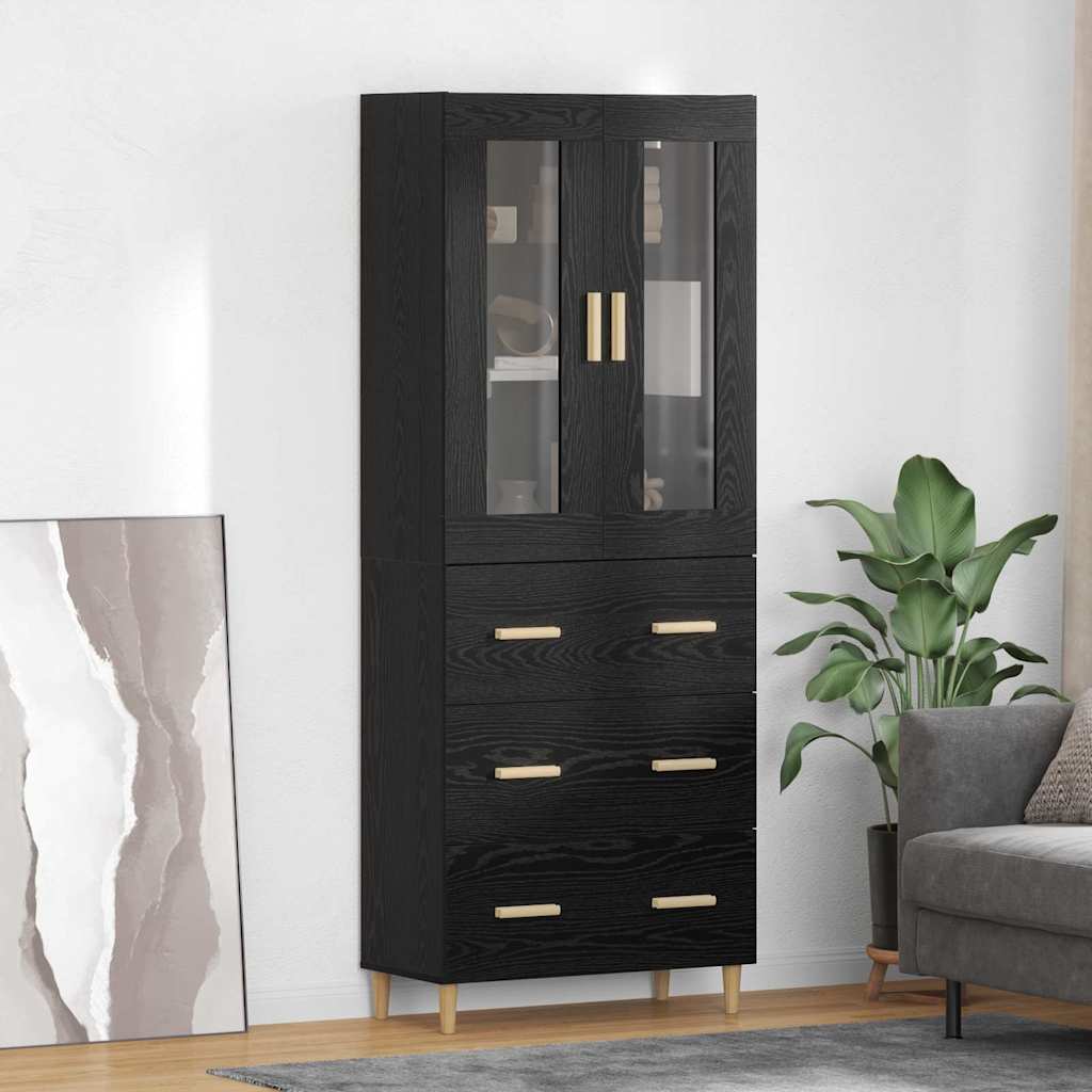 vidaXL Highboard Wandgemonteerd 2 pcs Zwart Eiken Bewerkt hout