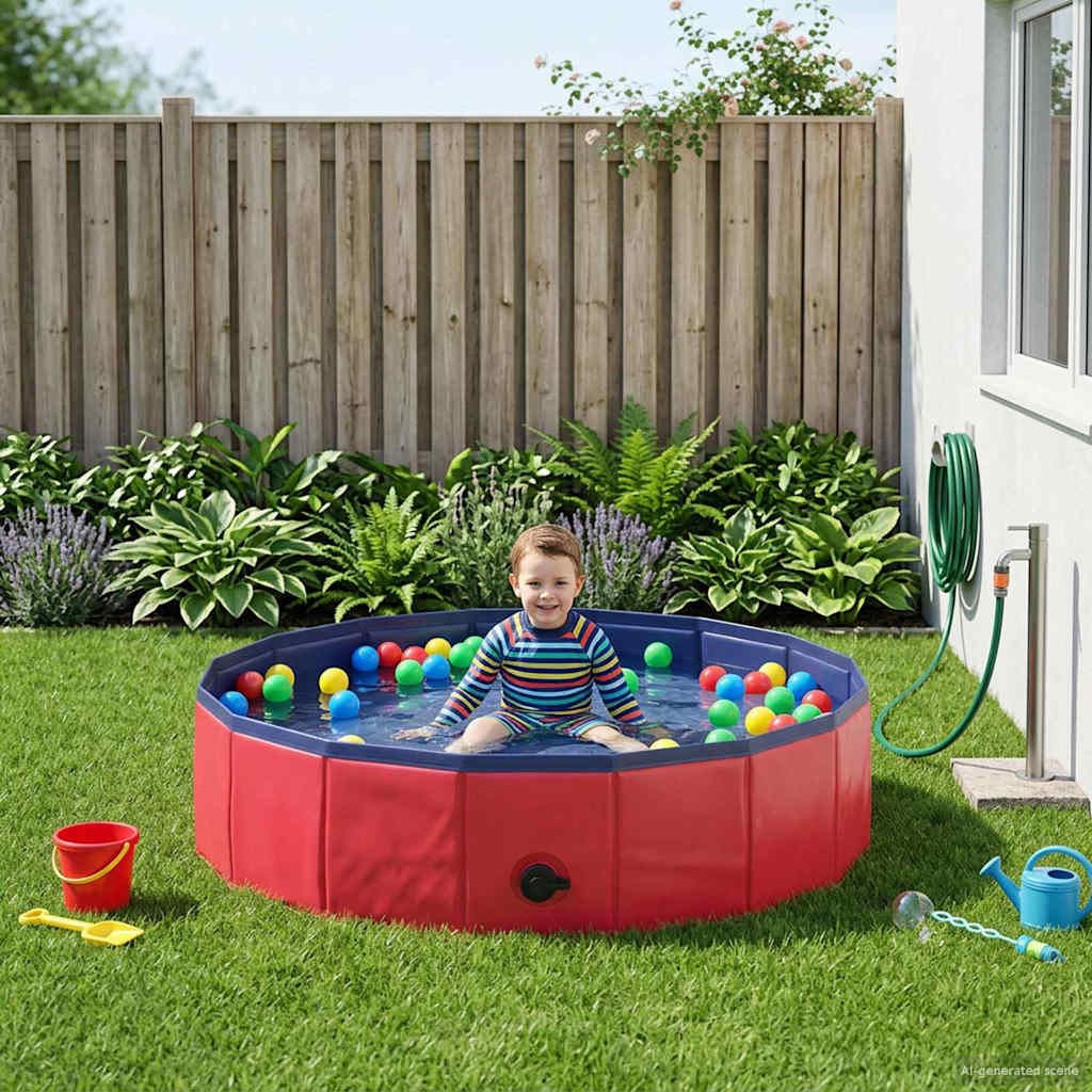 vidaXL Opvouwbaar zwembadd voor honden Rood en blauw 80 x 80 x 20 cm