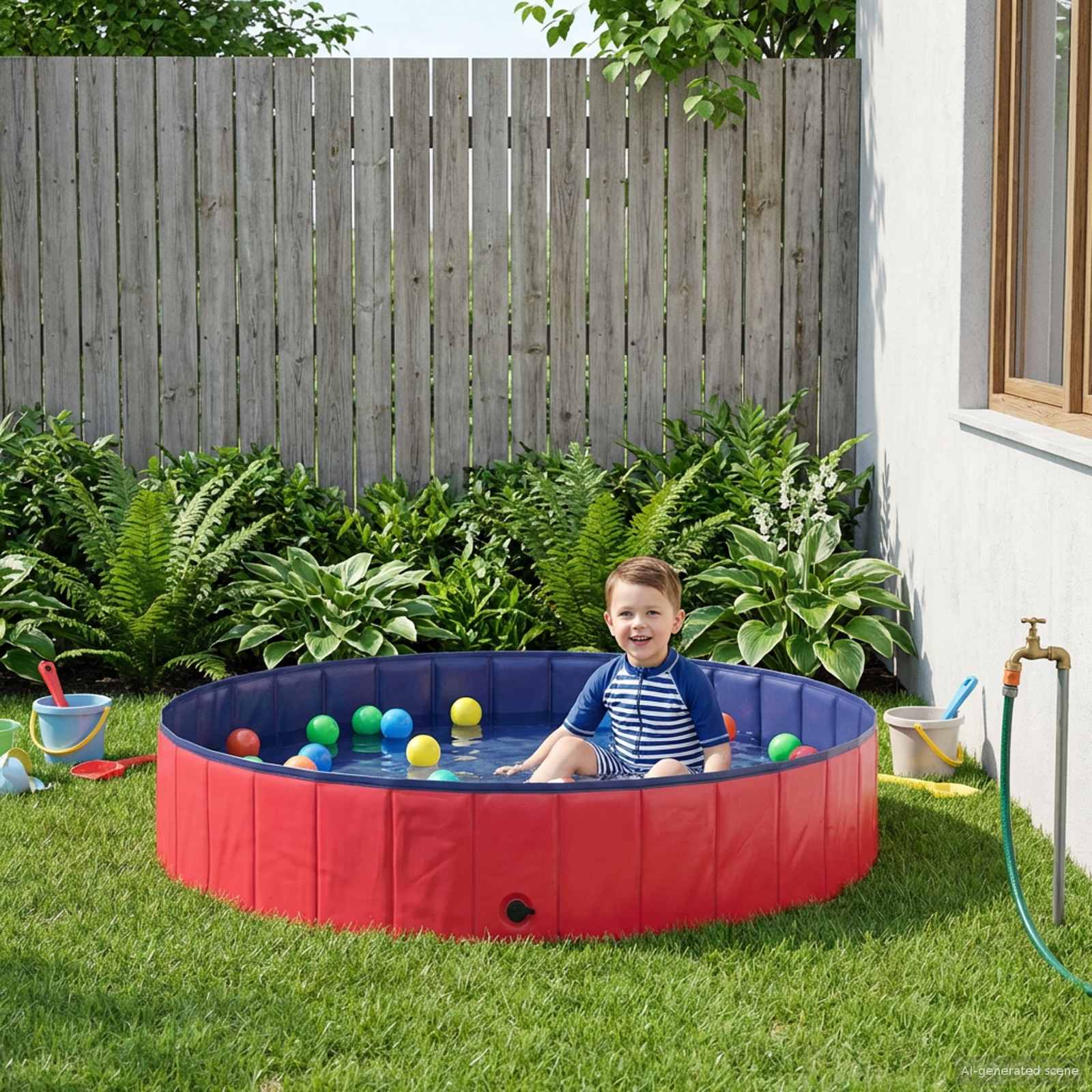 vidaXL Opvouwbaar zwembadd voor honden Rood en blauw 80 x 80 x 20 cm