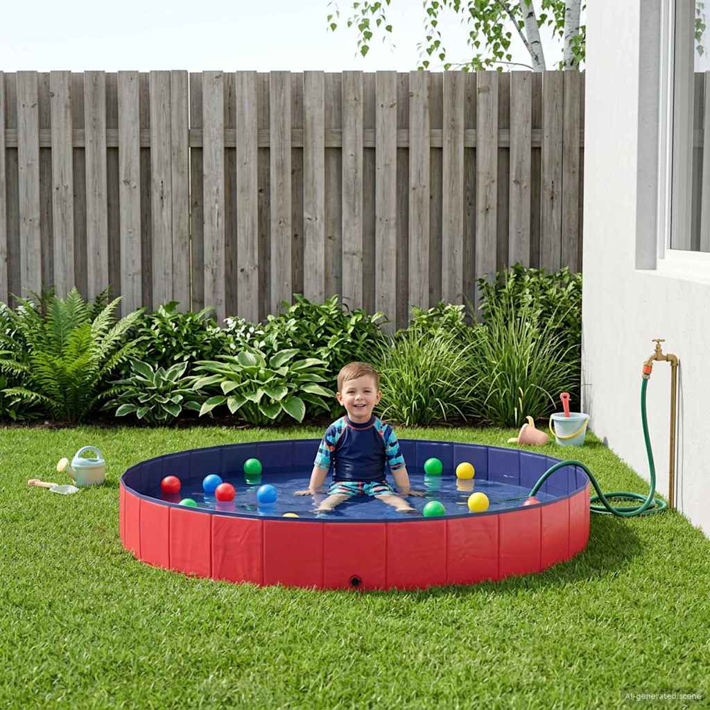 vidaXL Opvouwbaar zwembadd voor honden Rood en blauw 80 x 80 x 20 cm