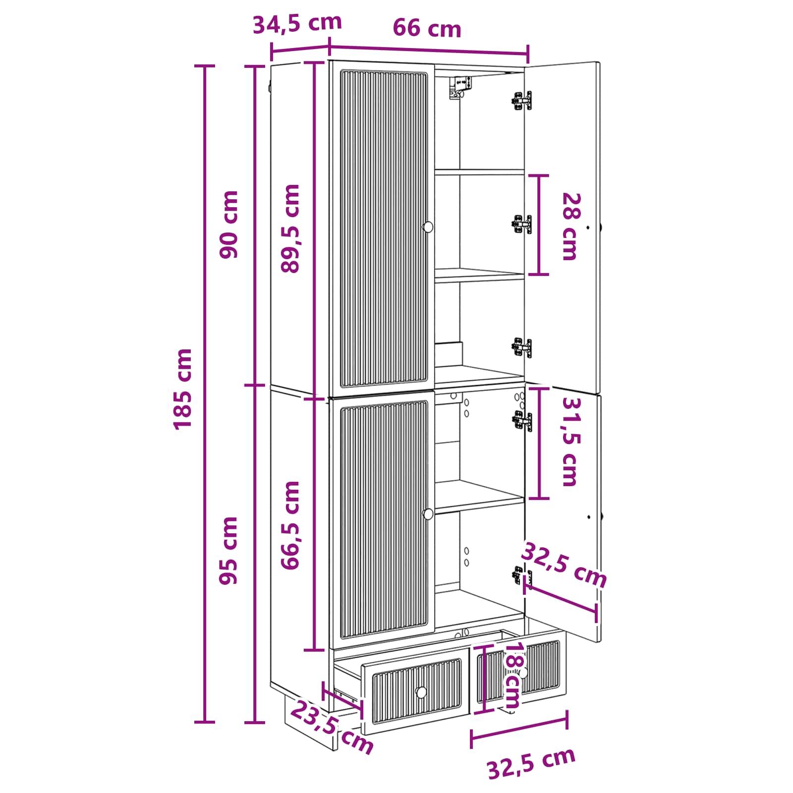 vidaXL Kastenset 2 pcs Zwart 66 x 34,5 x 95 cm Bewerkt hout