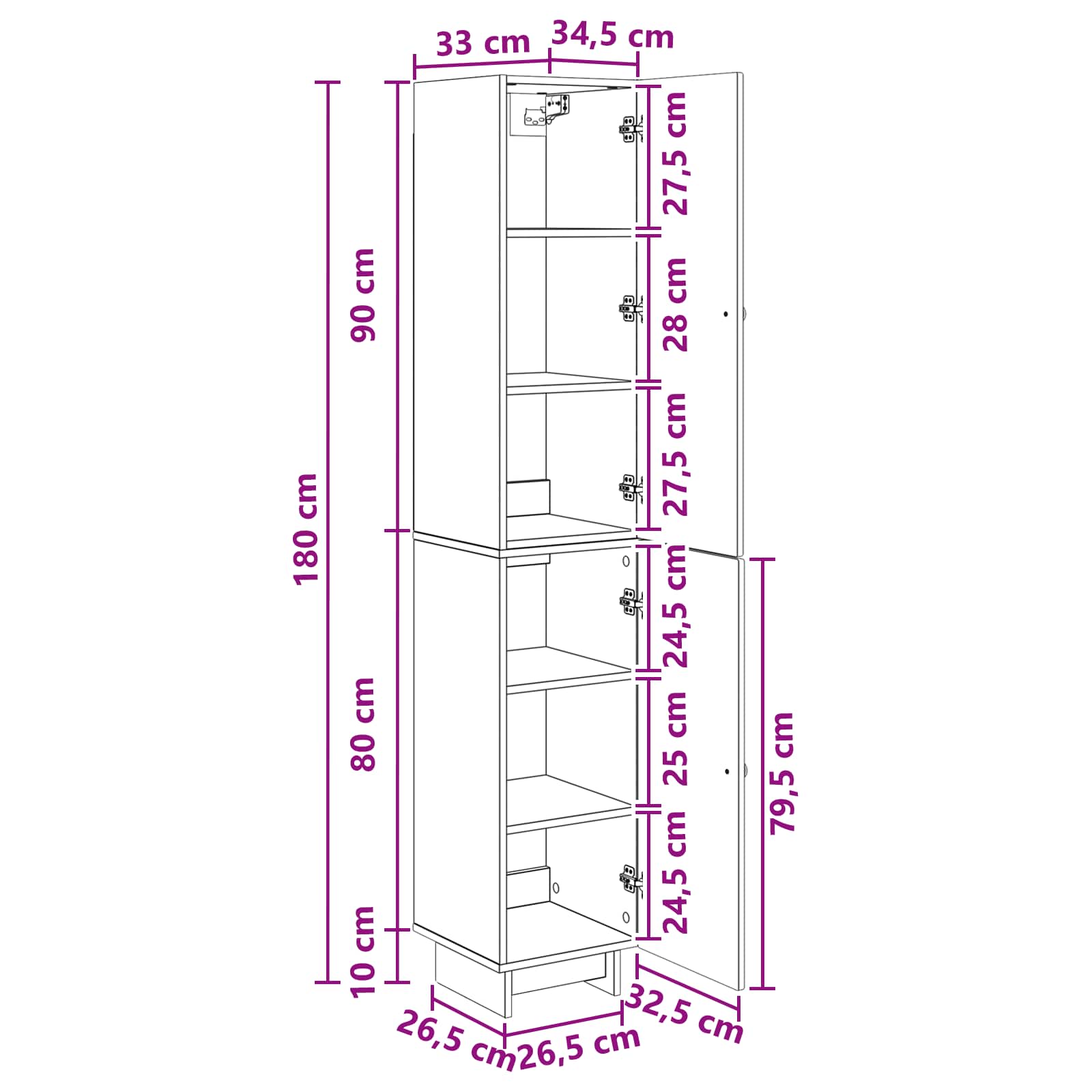 vidaXL Kastenset 2 pcs Zwart 34,5 x 33 x 90 cm Bewerkt hout