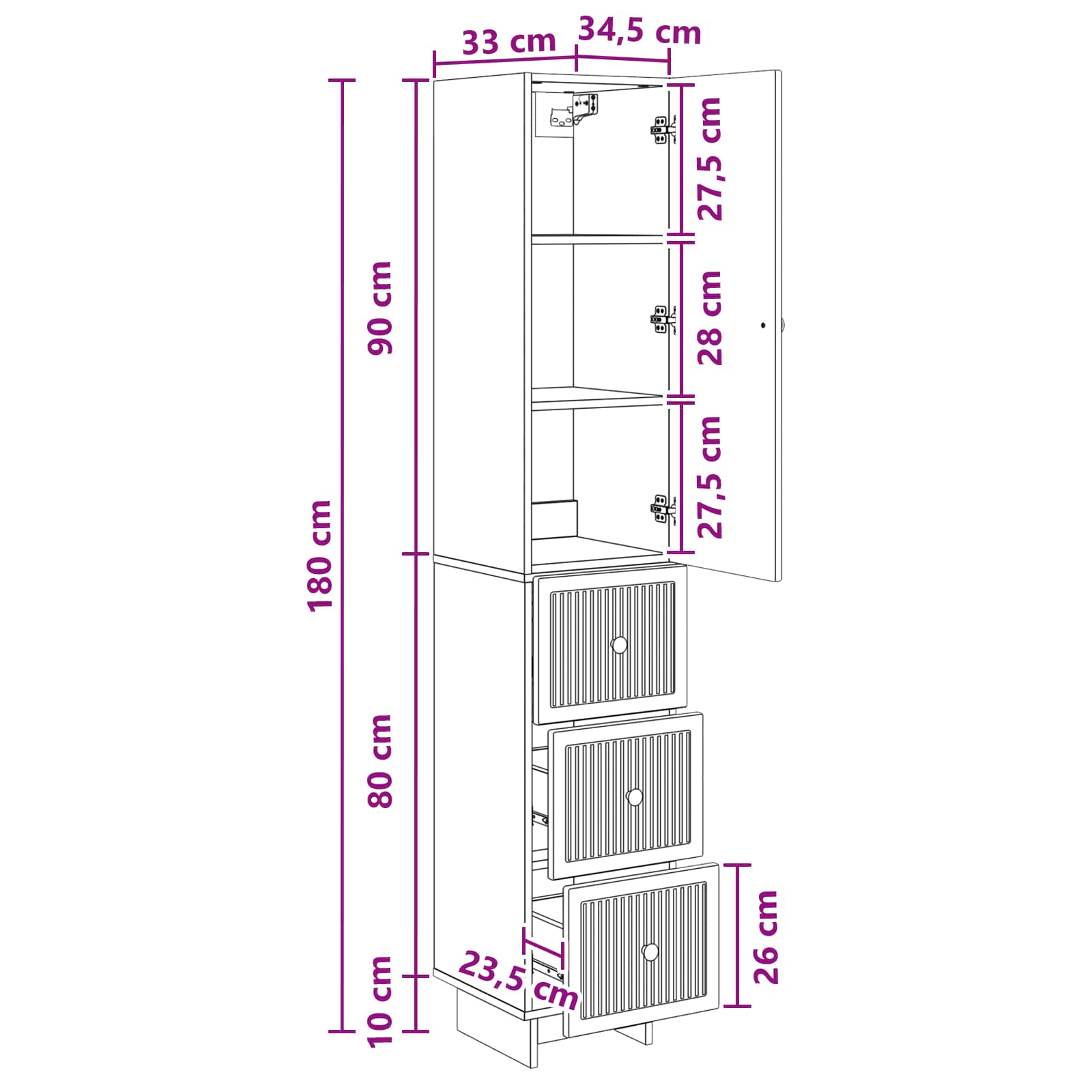 vidaXL Kastenset 2 pcs 33 x 34,5 x 90 cm Bewerkt hout