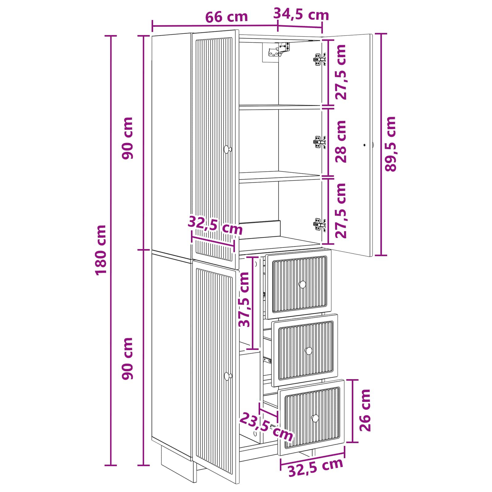 vidaXL Kastenset 2 pcs 66 x 34,5 x 90 cm Bewerkt hout
