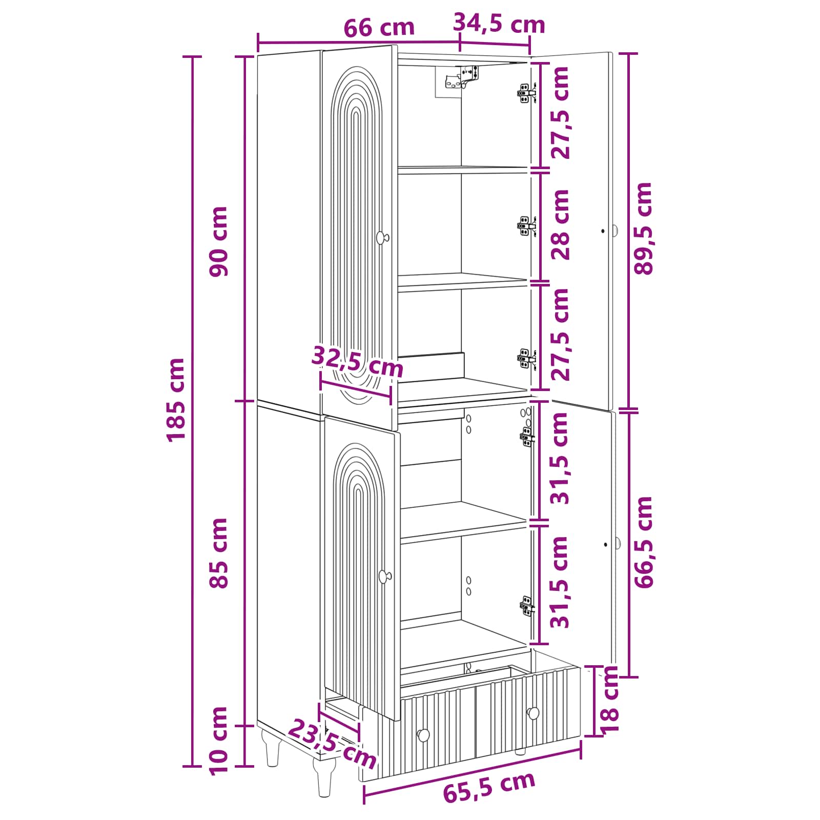 vidaXL Kastenset 2 pcs 66 x 34,5 x 95 cm Bewerkt hout