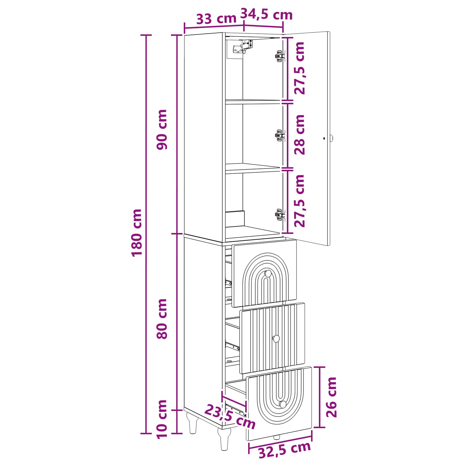 vidaXL Kastenset 2 pcs 33 x 34,5 x 90 cm Bewerkt hout