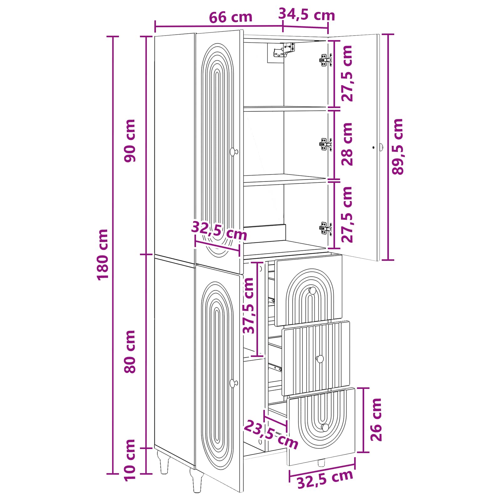 vidaXL Kastenset 2 pcs 66 x 34,5 x 90 cm Bewerkt hout