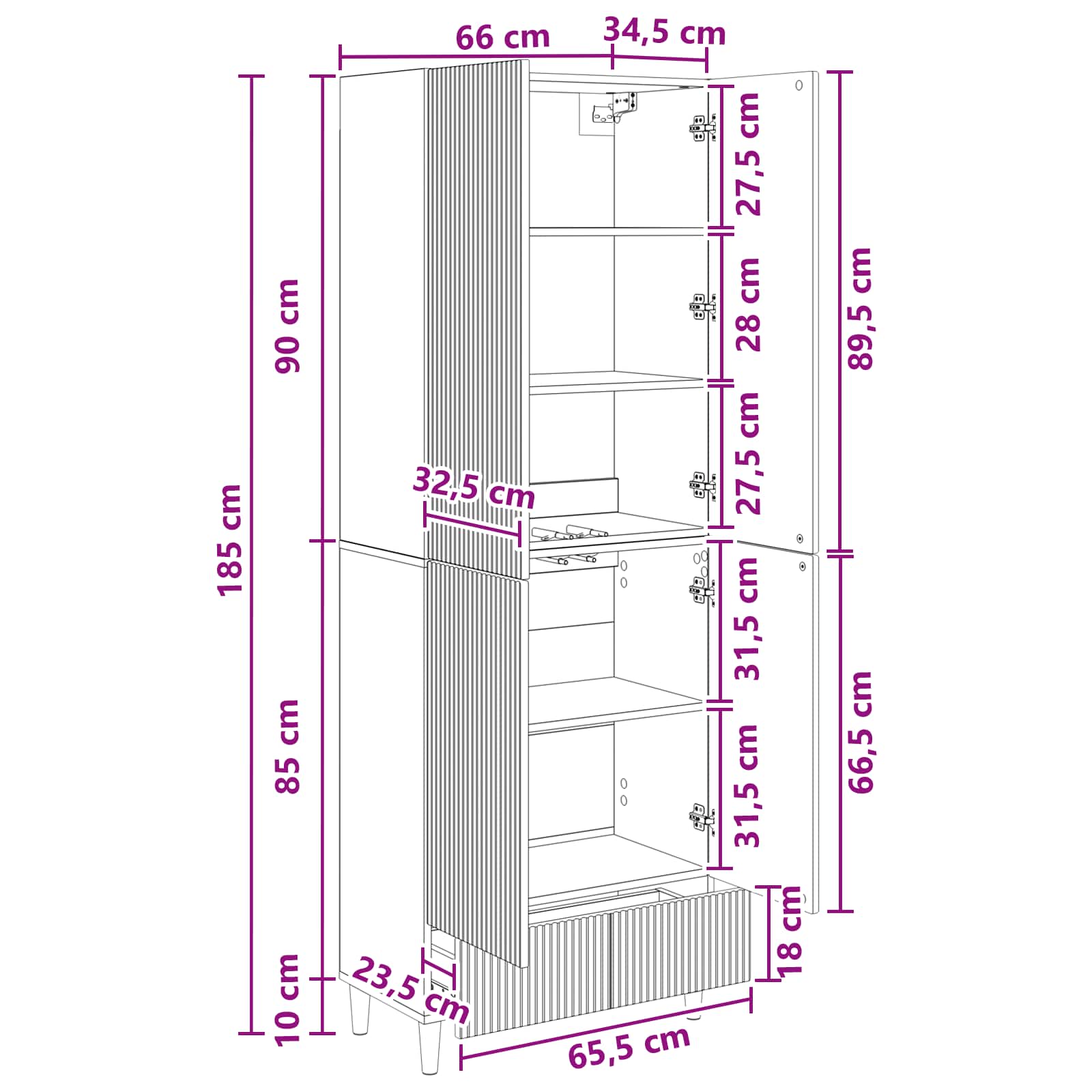 vidaXL Kastenset 2 pcs 66 x 34,5 x 95 cm Bewerkt hout