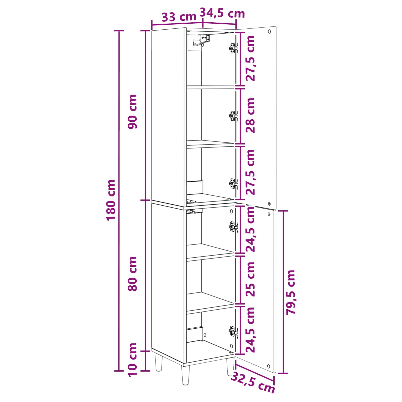 vidaXL Kastenset 2 pcs 33 x 34,5 x 90 cm Bewerkt hout