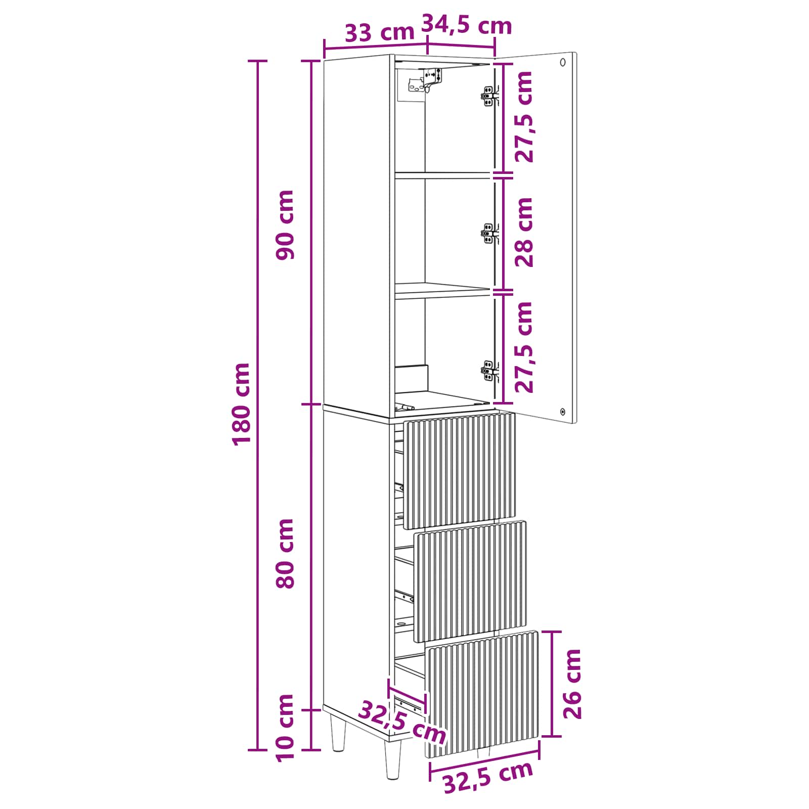 vidaXL Kastenset 2 pcs 33 x 34,5 x 90 cm Bewerkt hout