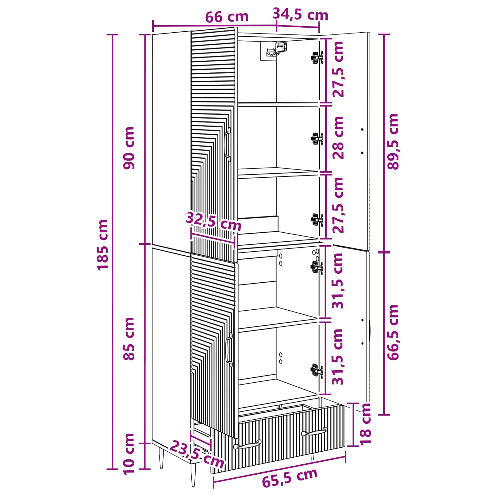vidaXL Kastenset 2 pcs 66 x 34,5 x 95 cm Bewerkt hout