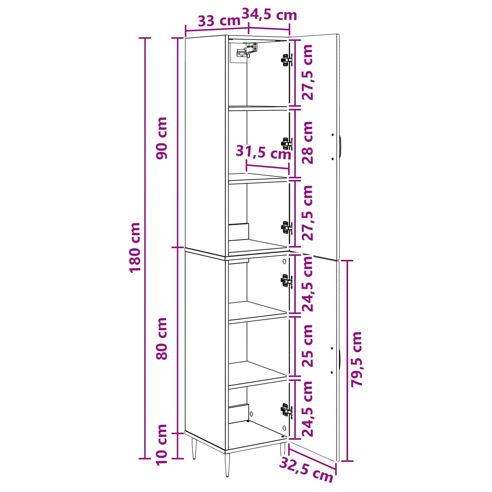 vidaXL Kastenset 2 pcs Zwart 33 x 34,5 x 89,5 cm Bewerkt hout