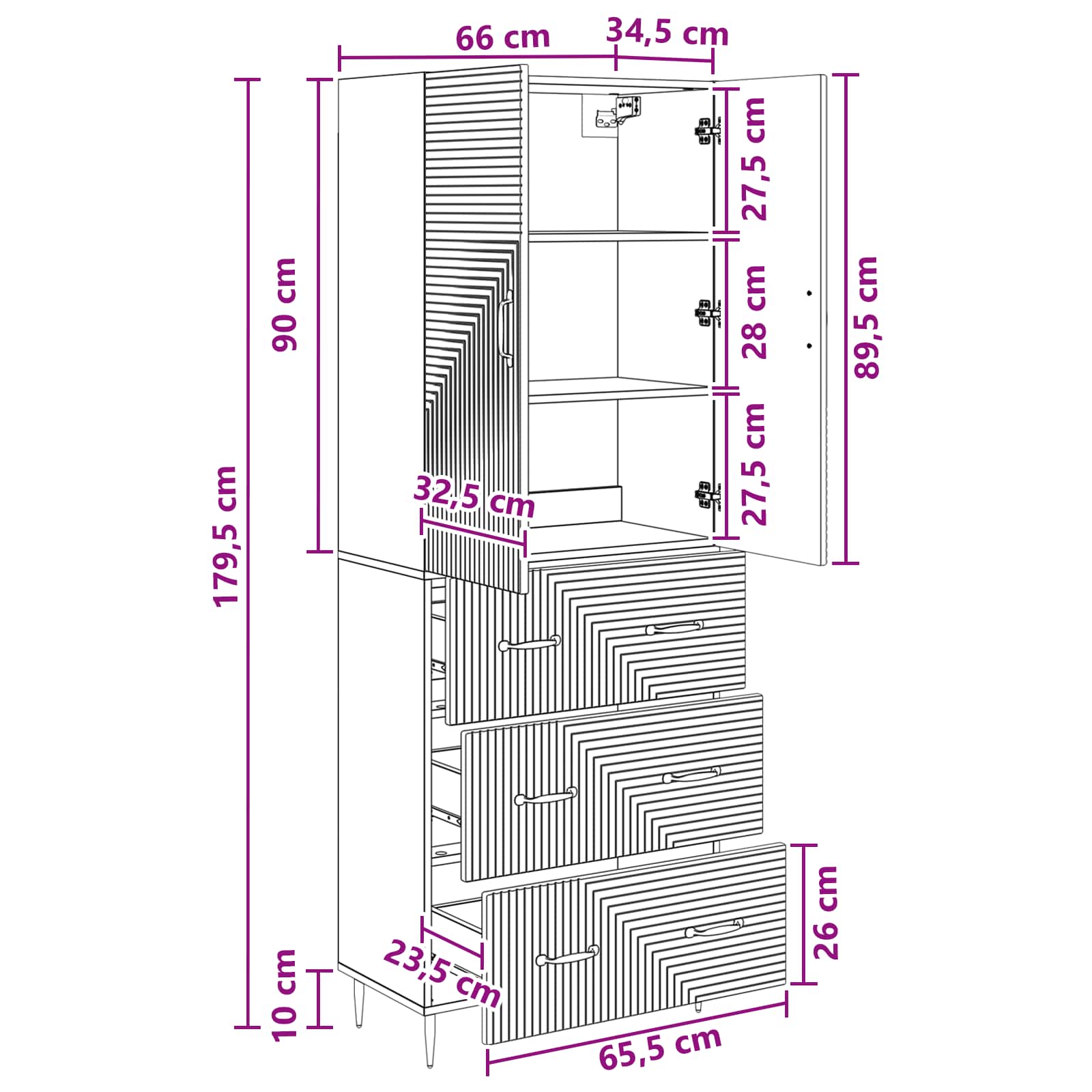 vidaXL Kastenset 2 pcs Zwart 66 x 34,5 x 90 cm Bewerkt hout