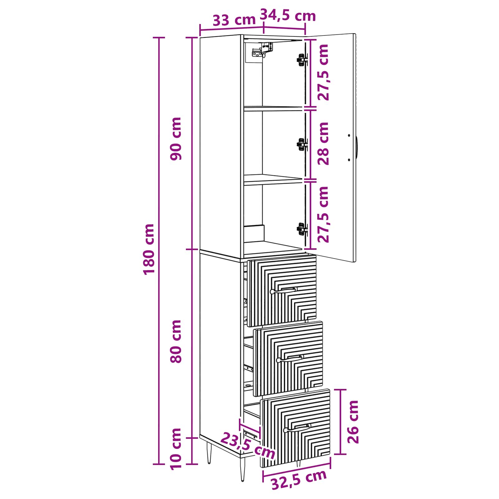vidaXL Kastenset 2 pcs Zwart 33 x 34,5 x 90 cm Bewerkt hout