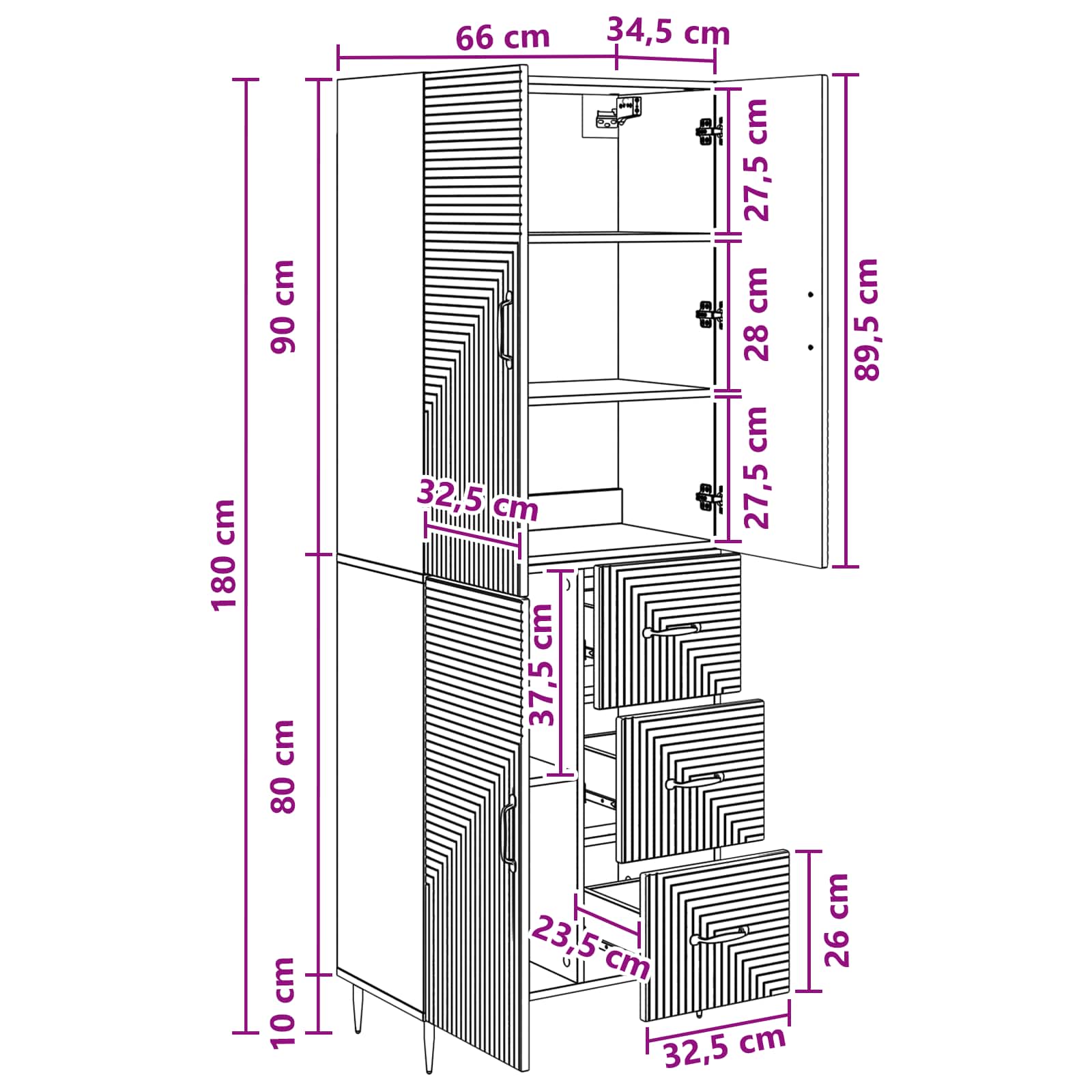 vidaXL Kastenset 2 pcs Zwart 66 x 34,5 x 89,5 cm Bewerkt hout