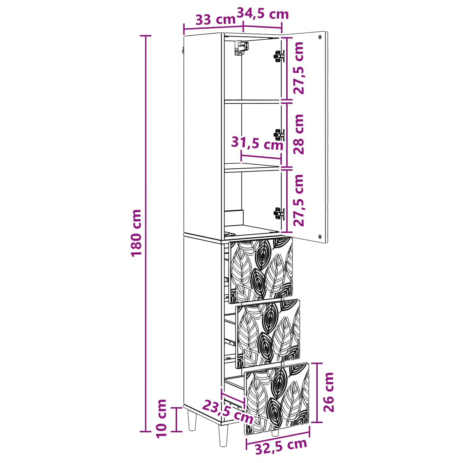 vidaXL Kastenset 2 pcs Zwart 33 x 34,5 x 90 cm Bewerkt hout