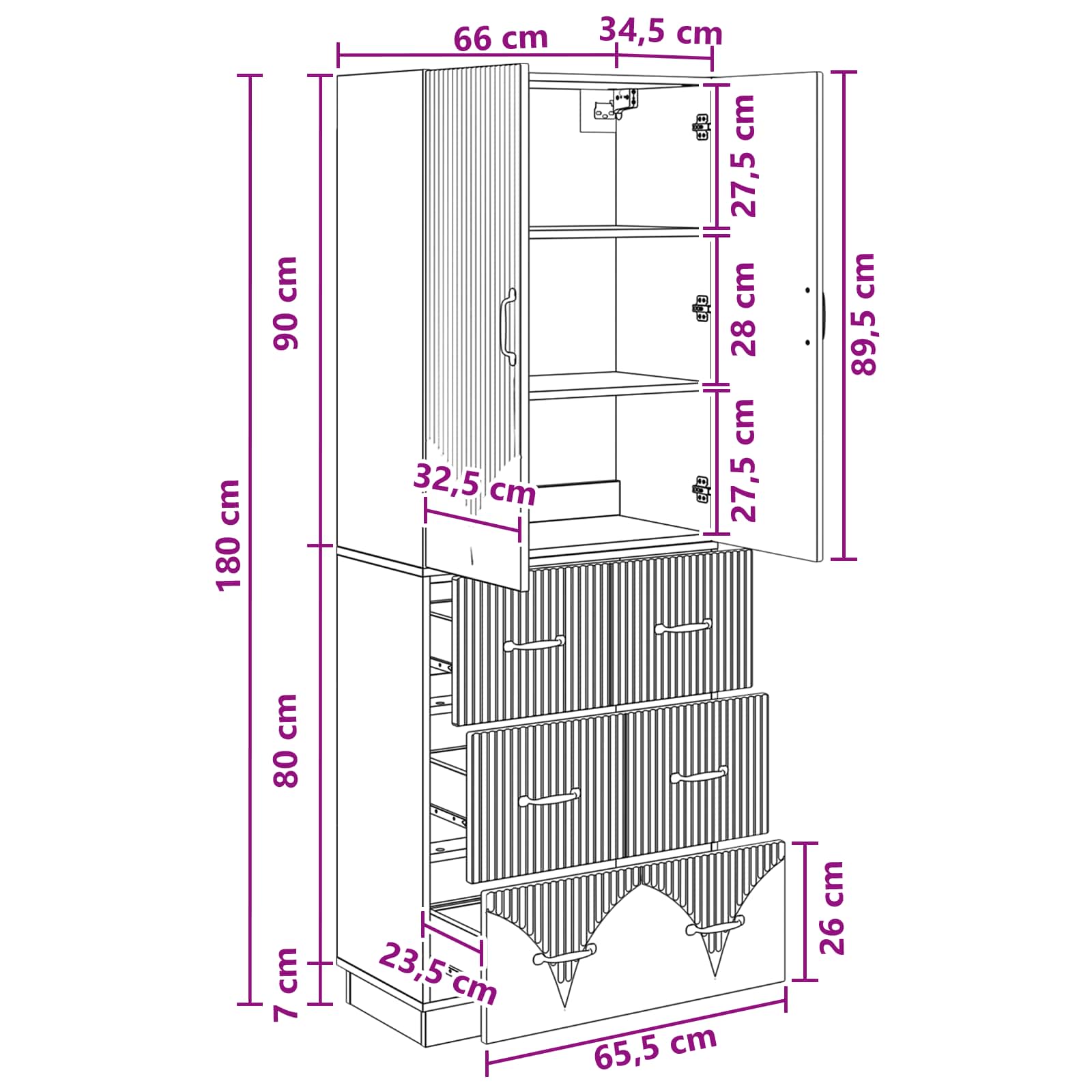 vidaXL Kastenset 2 pcs Zwart 66 x 34,5 x 87 cm Bewerkt hout