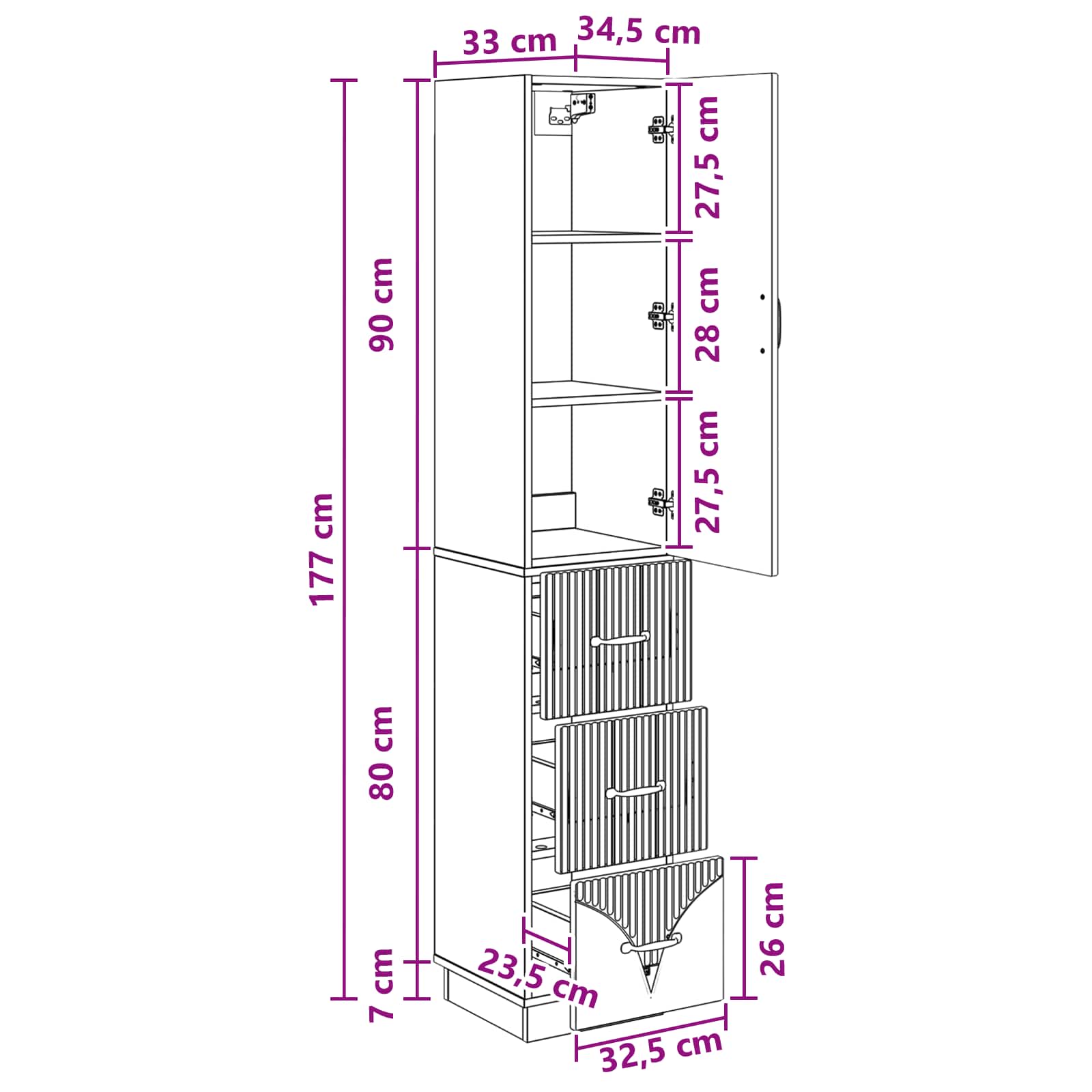 vidaXL Kastenset 2 pcs Zwart 33 x 34,5 x 87 cm Bewerkt hout