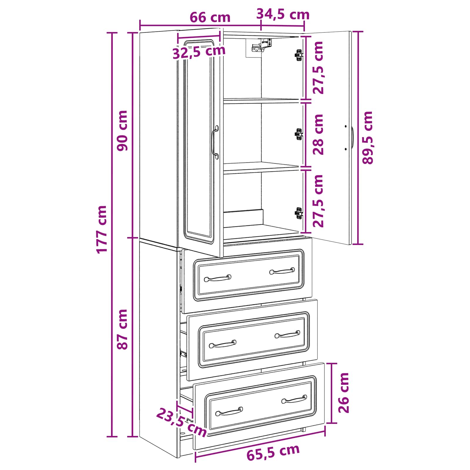 vidaXL Kastenset 2 pcs Zwart 66 x 34,5 x 87 cm Bewerkt hout