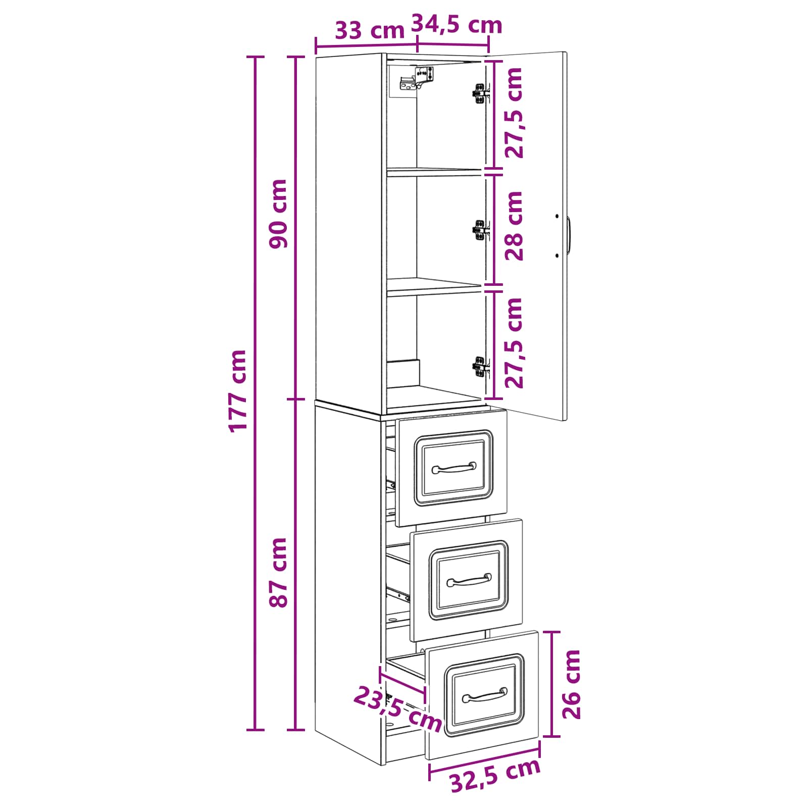 vidaXL Kastenset 2 pcs Zwart 33 x 34,5 x 87 cm Bewerkt hout